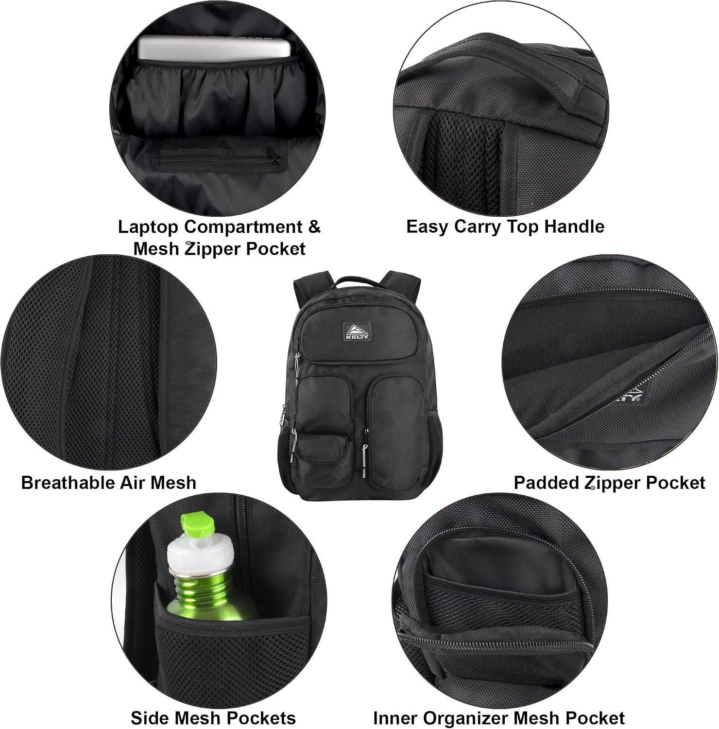 image:imageKelty 18 Inch 25 Liter Capacity Multipocket Laptop Backpack Padded Back Air Mesh Shoulder Straps for Travel CommutingBlack