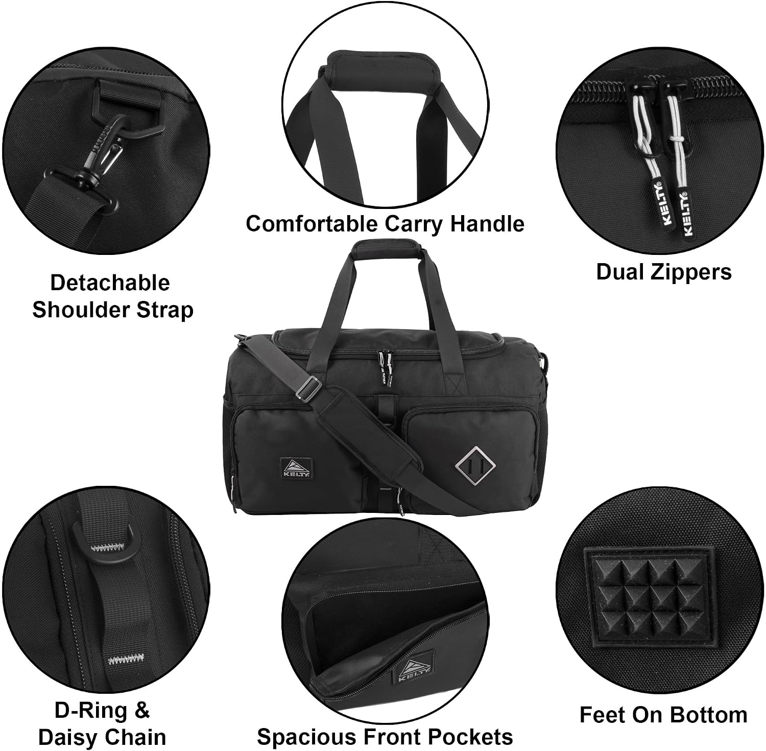image:imageKelty 22 Inch Large 51 Liter Capacity Sports Travel Duffel Bag Pockets with Sneaker Compartment Shoulder Strap Top Carry HandleBlack