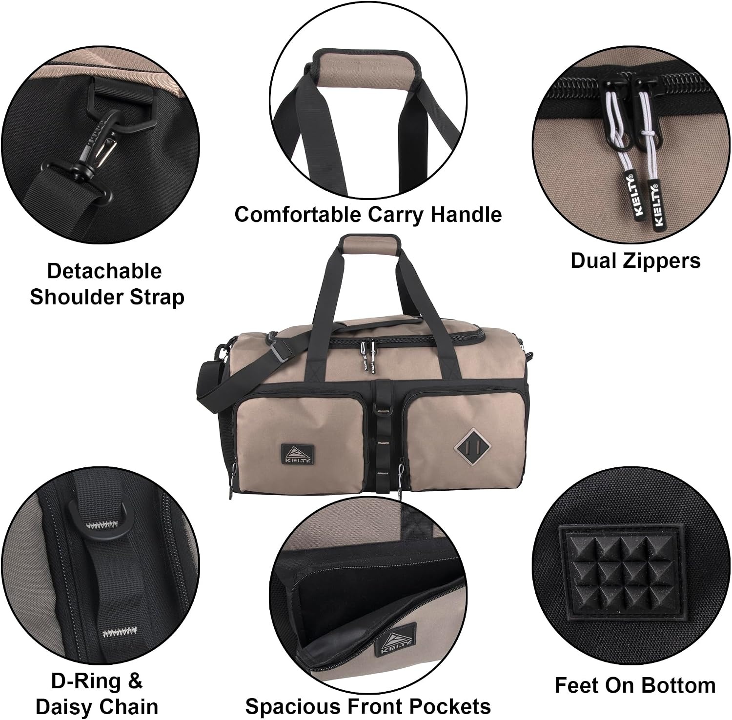 image:imageKelty 22 Inch Large 51 Liter Capacity Sports Travel Duffel Bag Pockets with Sneaker Compartment Shoulder Strap Top Carry HandleKhaki Black