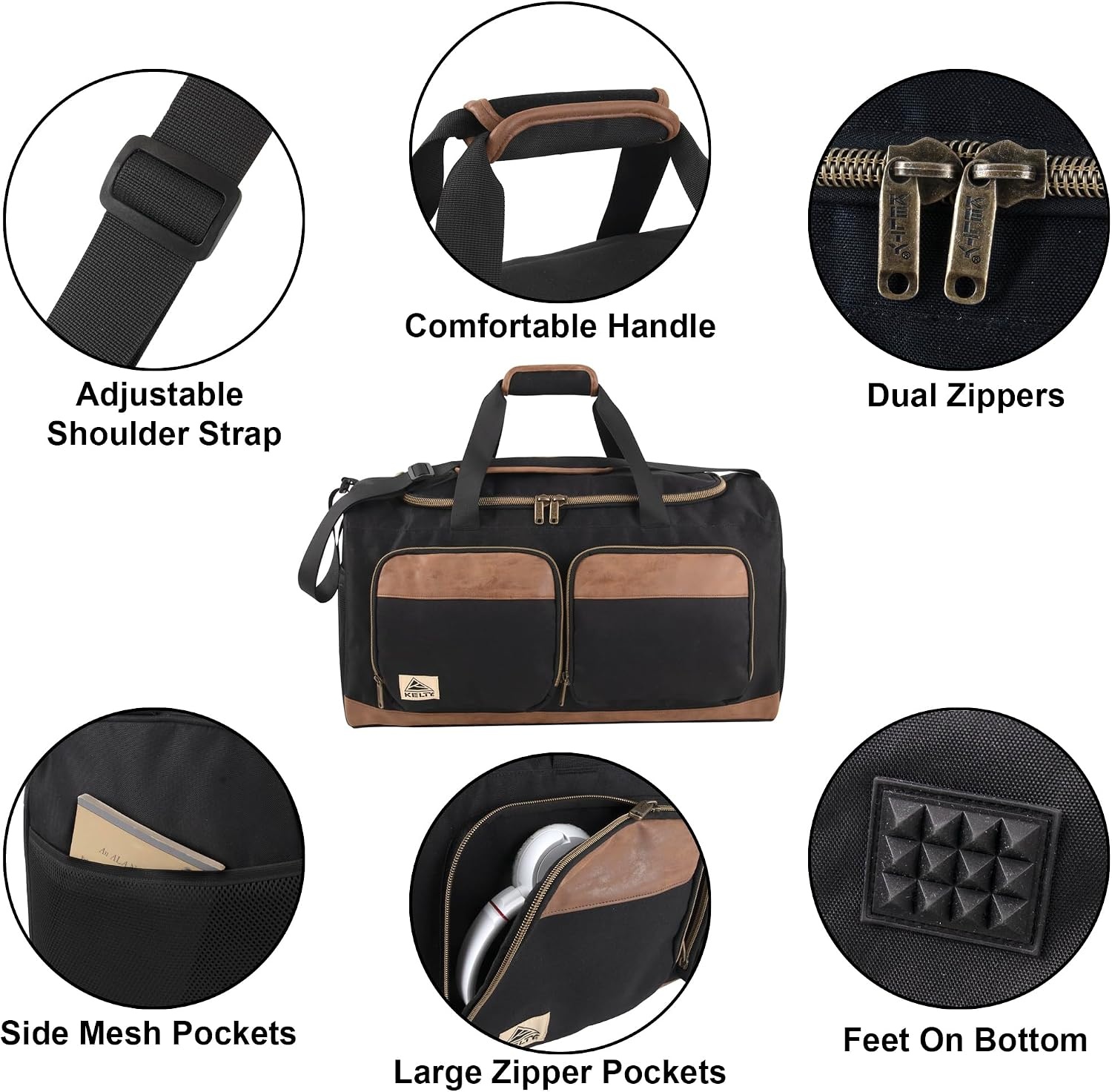 image:imageKelty 22 Inch Large 51 Liter Capacity Sports Travel Duffel Bag with Pockets Shoulder Strap Top Carry HandleBlack