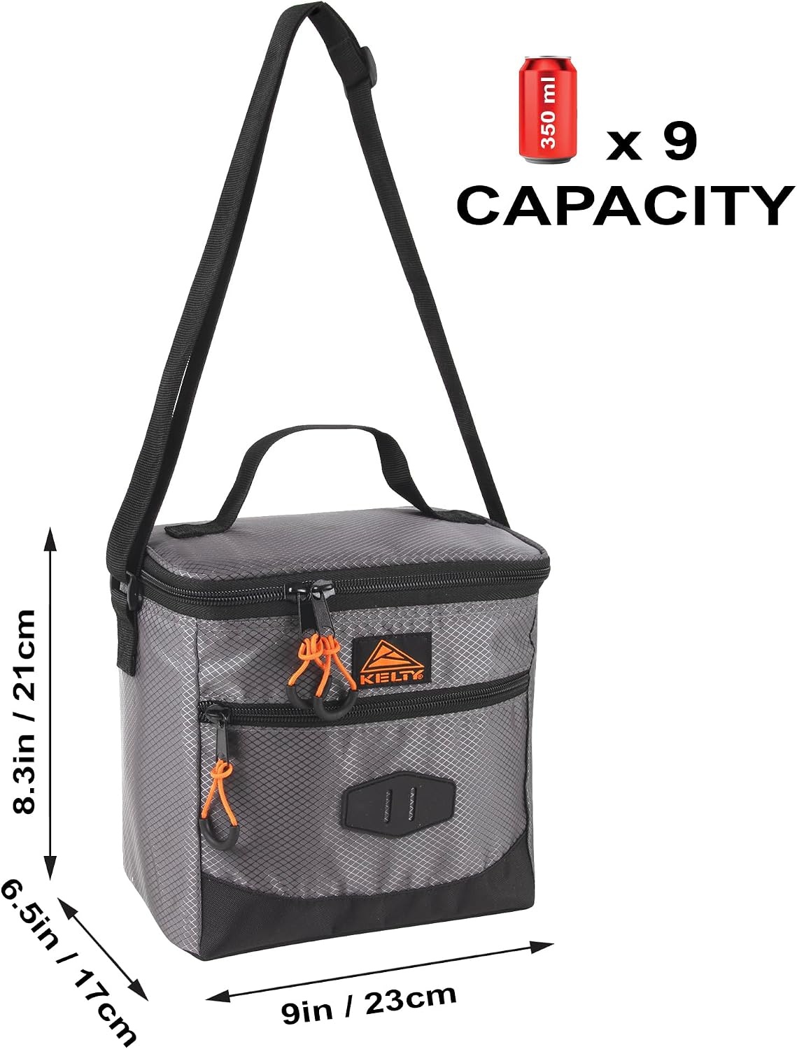 image:imageKelty Adult Insulated Leakproof Lunch Bag 9 Can 8 Liter Capacity with Top Carry Handle Adjustable Shoulder Strap Zippered PocketsGray