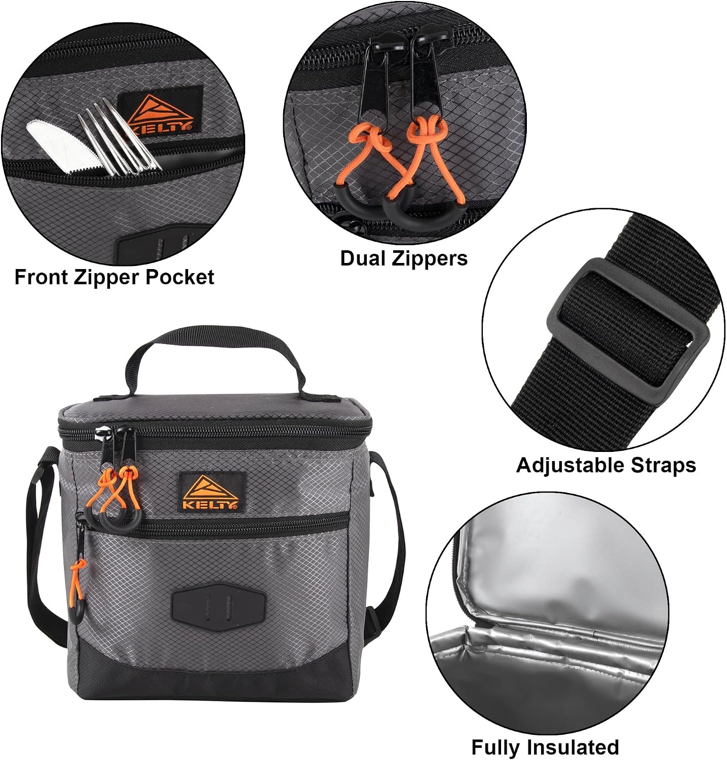 image:imageKelty Adult Insulated Leakproof Lunch Bag 9 Can 8 Liter Capacity with Top Carry Handle Adjustable Shoulder Strap Zippered PocketsGray