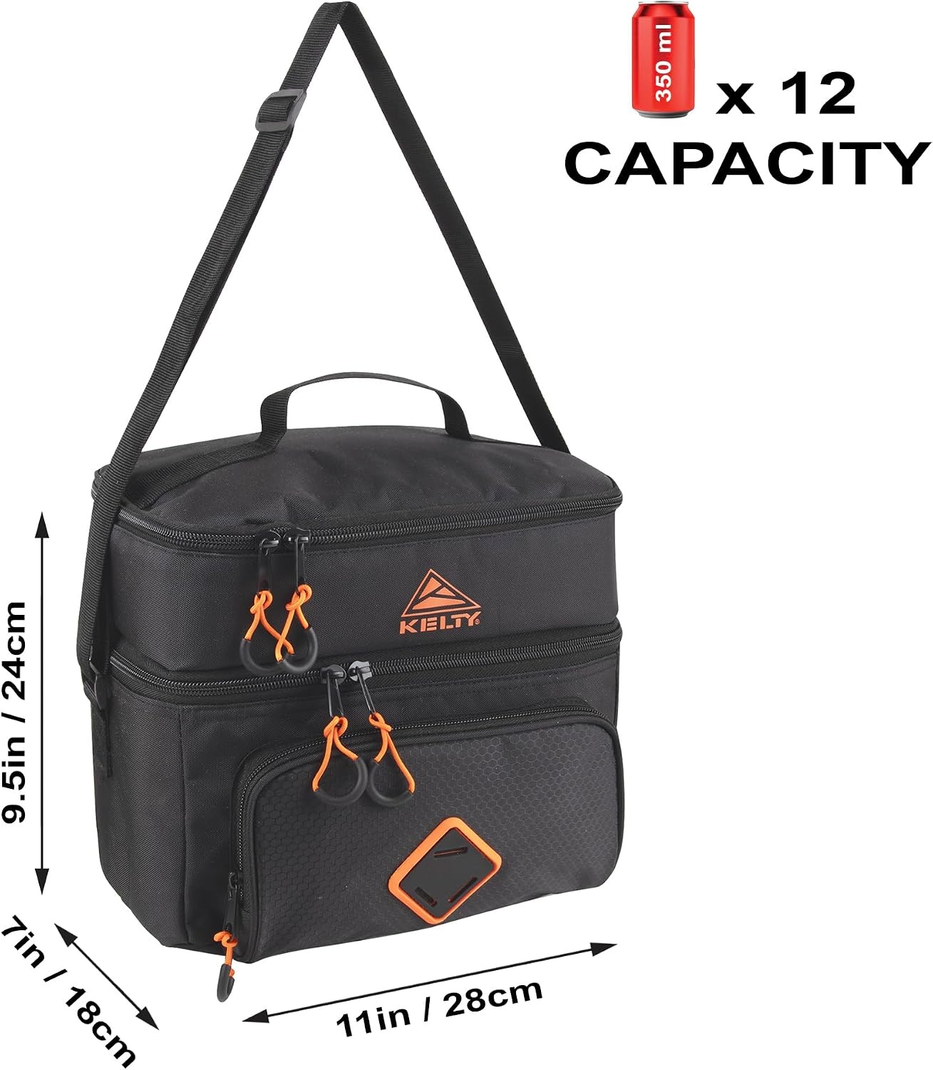 image:imageKelty Adult Insulated Lunch Bag Leakproof 12 Can 12 Liter Capacity with Top Carry Handle Adjustable Shoulder Strap Zippered Compartments Sport DetailingBlack