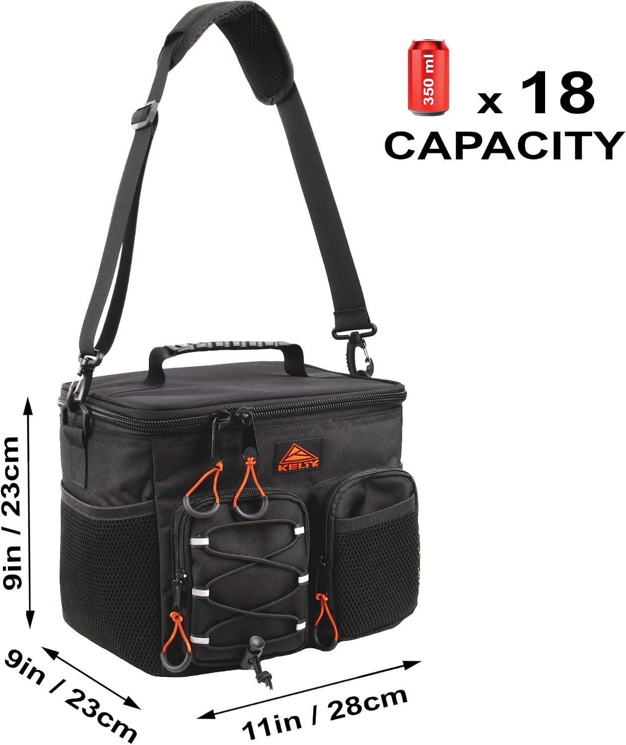 image:imageKelty Adult Insulated Lunch Bag Leakproof 18 Can 15 Liter Capacity with Top Rubber Grip Carry Handle Adjustable Shoulder Strap Zippered Compartment Bungee DetailingBlack