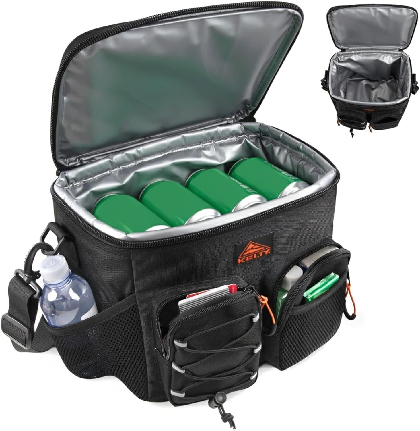 image:imageKelty Adult Insulated Lunch Bag Leakproof 18 Can 15 Liter Capacity with Top Rubber Grip Carry Handle Adjustable Shoulder Strap Zippered Compartment Bungee DetailingBlack