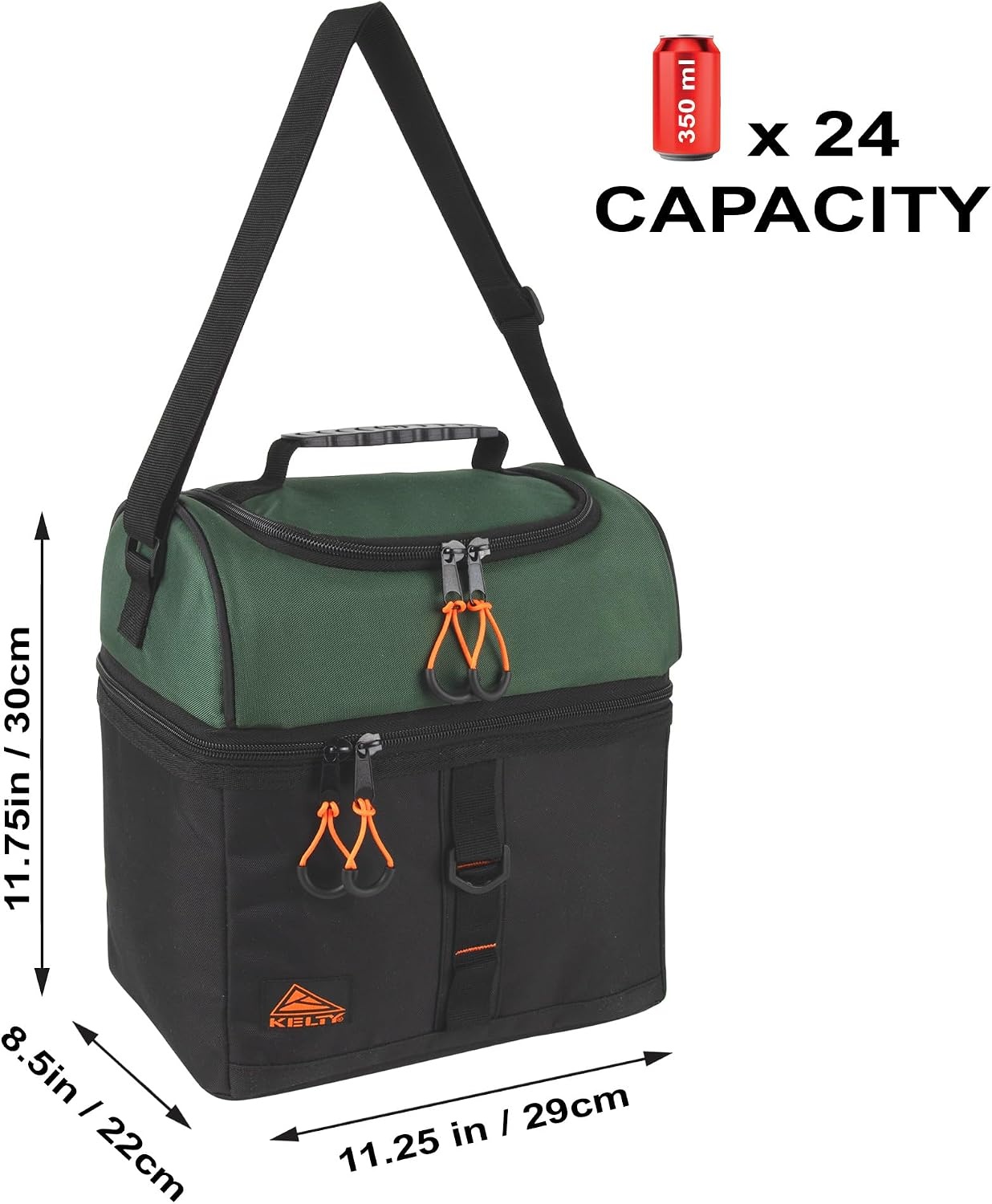image:imageKelty Adult Insulated Lunch Bag Leakproof 24 Can 18 Liter Capacity with Top Rubber Grip Carry Handle Adjustable Shoulder Strap Zippered CompartmentGreen Black
