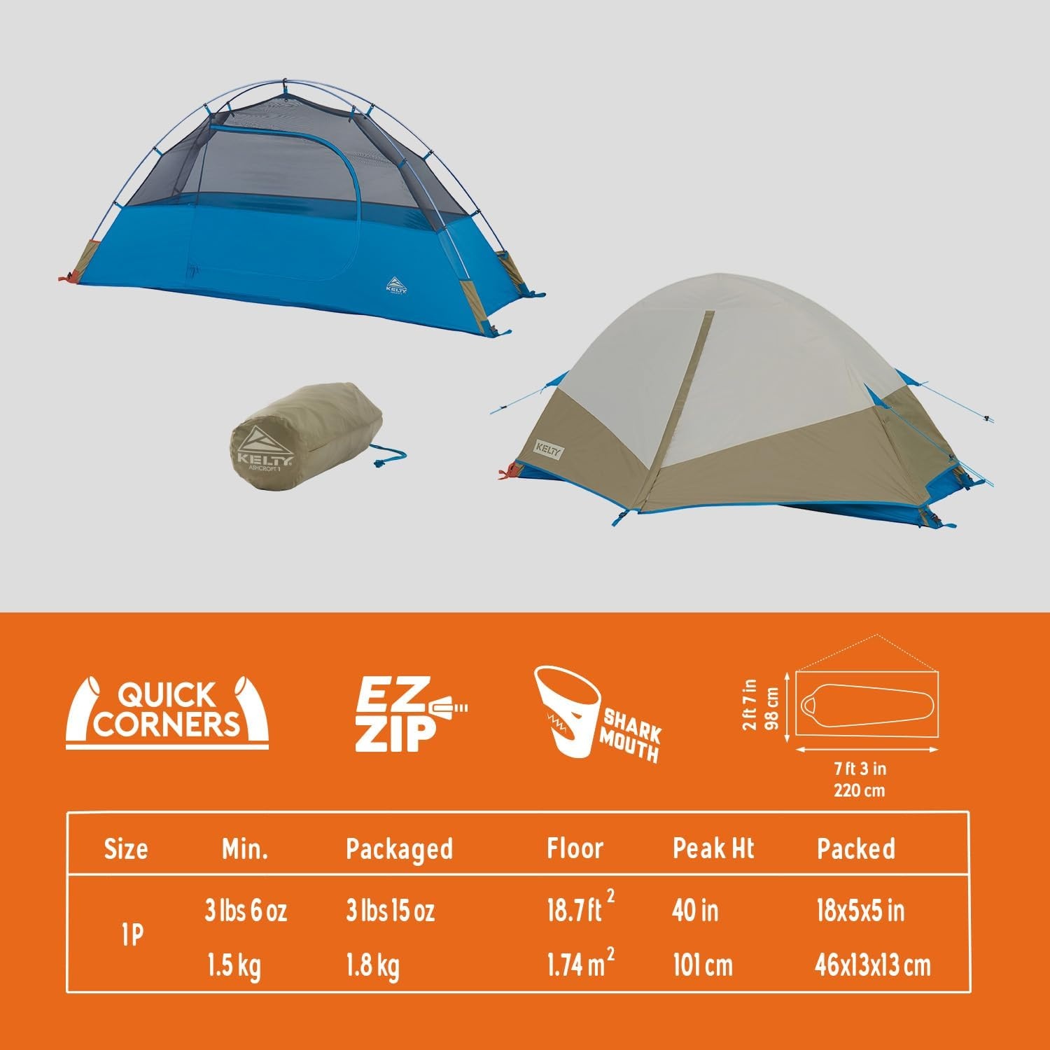 image:imageKelty Ashcroft Camp Tent 1 2 or 3 Person Camping Shelter with Full Coverage Rainfly Lightweight Aluminum Poles Camping Backpacking Festival ShelterBlue