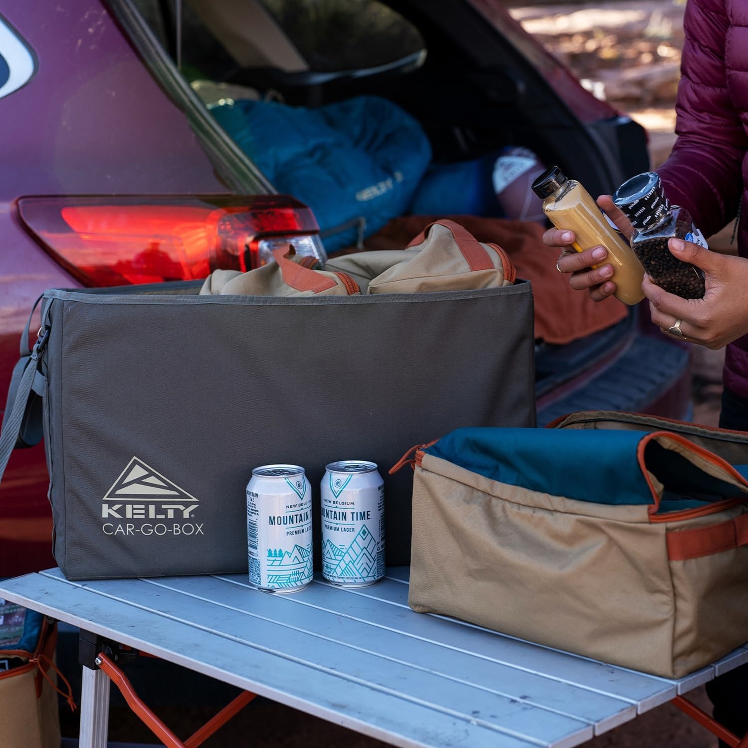 image:imageKelty CARGO Box Camping Tailgating Travel Organization Kit Large Structured Tote 3 Individual Pods Storage for Trucks Vans SUVs Cars Color Coded Packing Cubes Rugged Water Resistant 45L