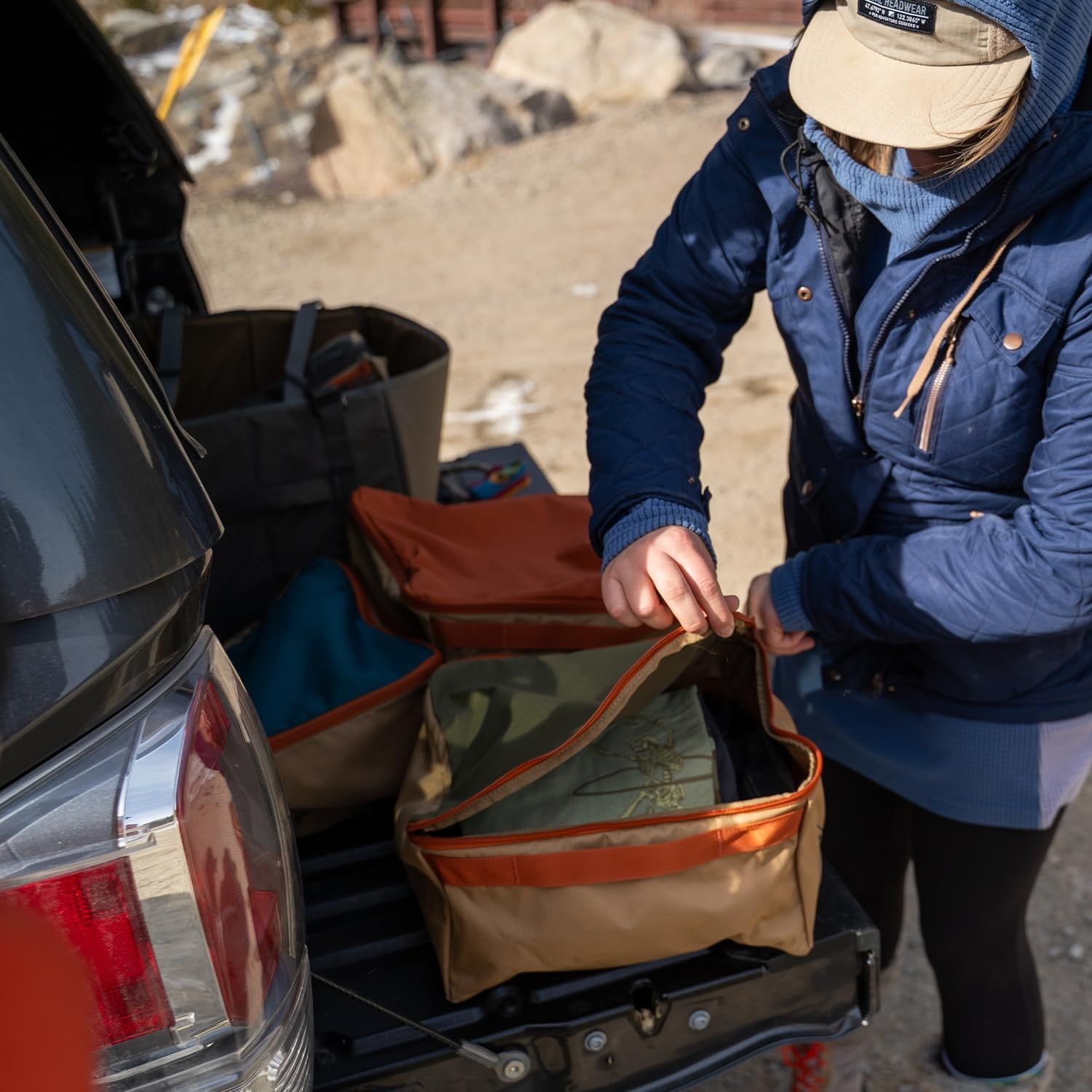image:imageKelty CARGO Box Camping Tailgating Travel Organization Kit Large Structured Tote 3 Individual Pods Storage for Trucks Vans SUVs Cars Color Coded Packing Cubes Rugged Water Resistant 45L
