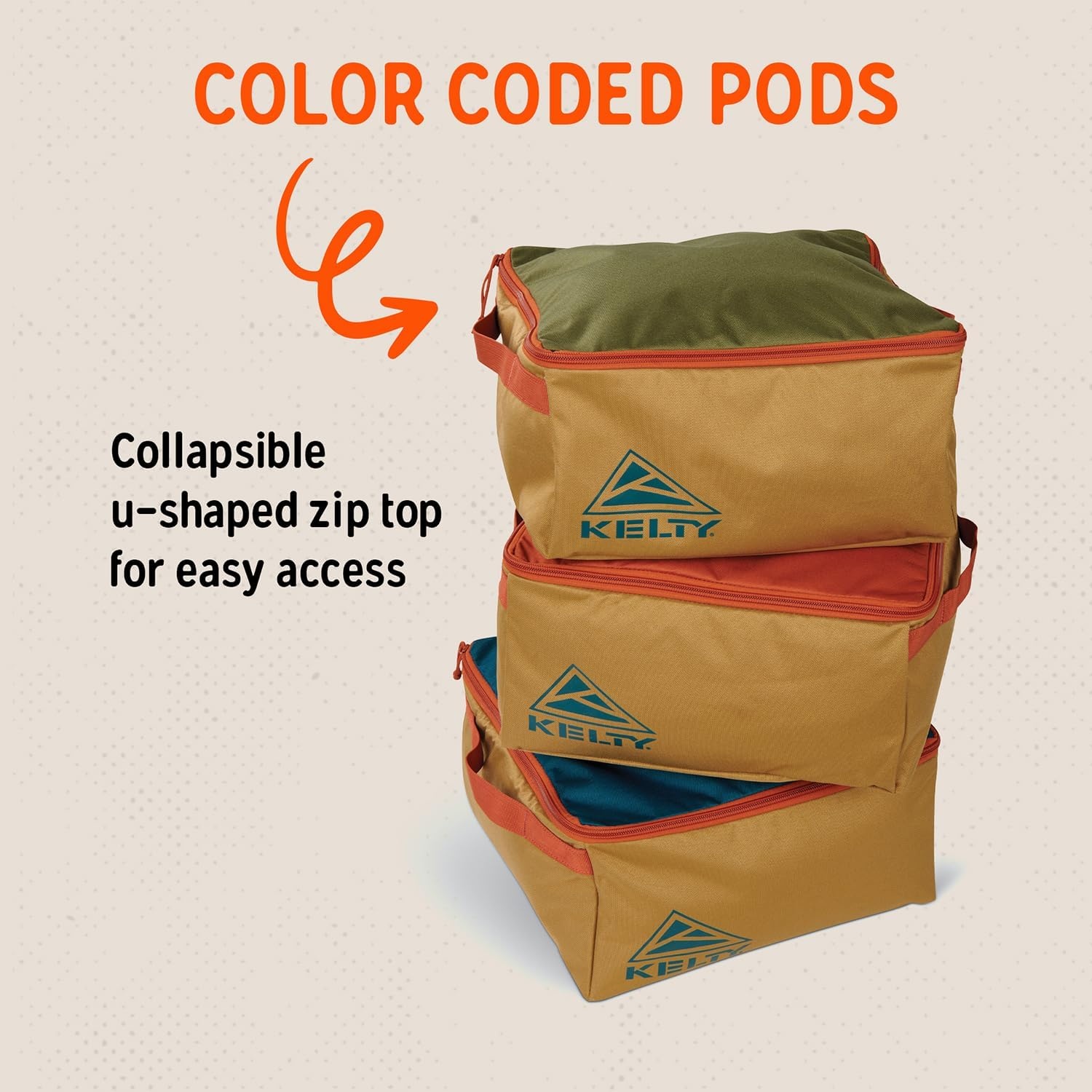 image:imageKelty CARGO Box Camping Tailgating Travel Organization Kit Large Structured Tote 3 Individual Pods Storage for Trucks Vans SUVs Cars Color Coded Packing Cubes Rugged Water Resistant 45L