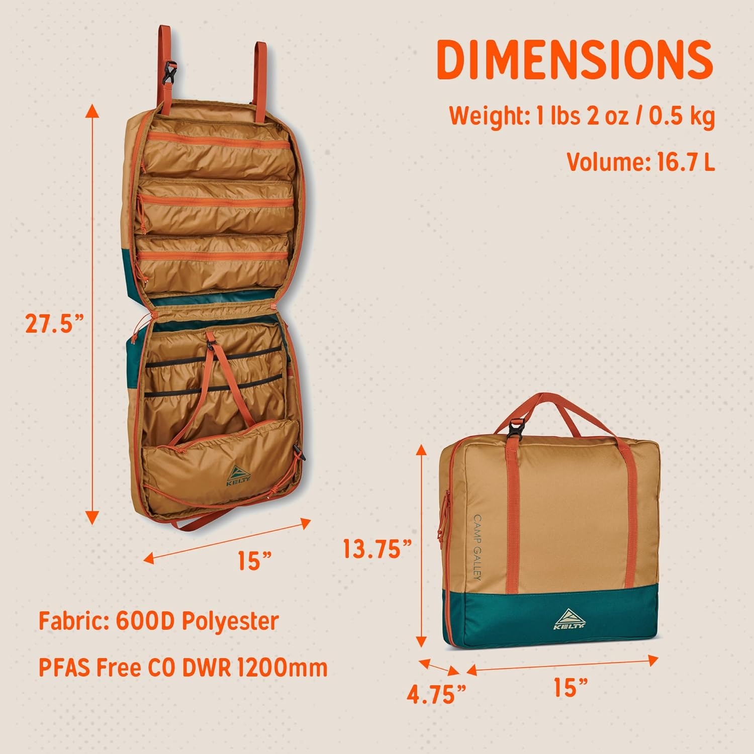 image:imageKelty Camp Galley Deluxe Camp Kitchen Organization Kit Deep Pockets Paper Towel Holder Zippered Compartments for Outdoor Cooking EssentialsRegular