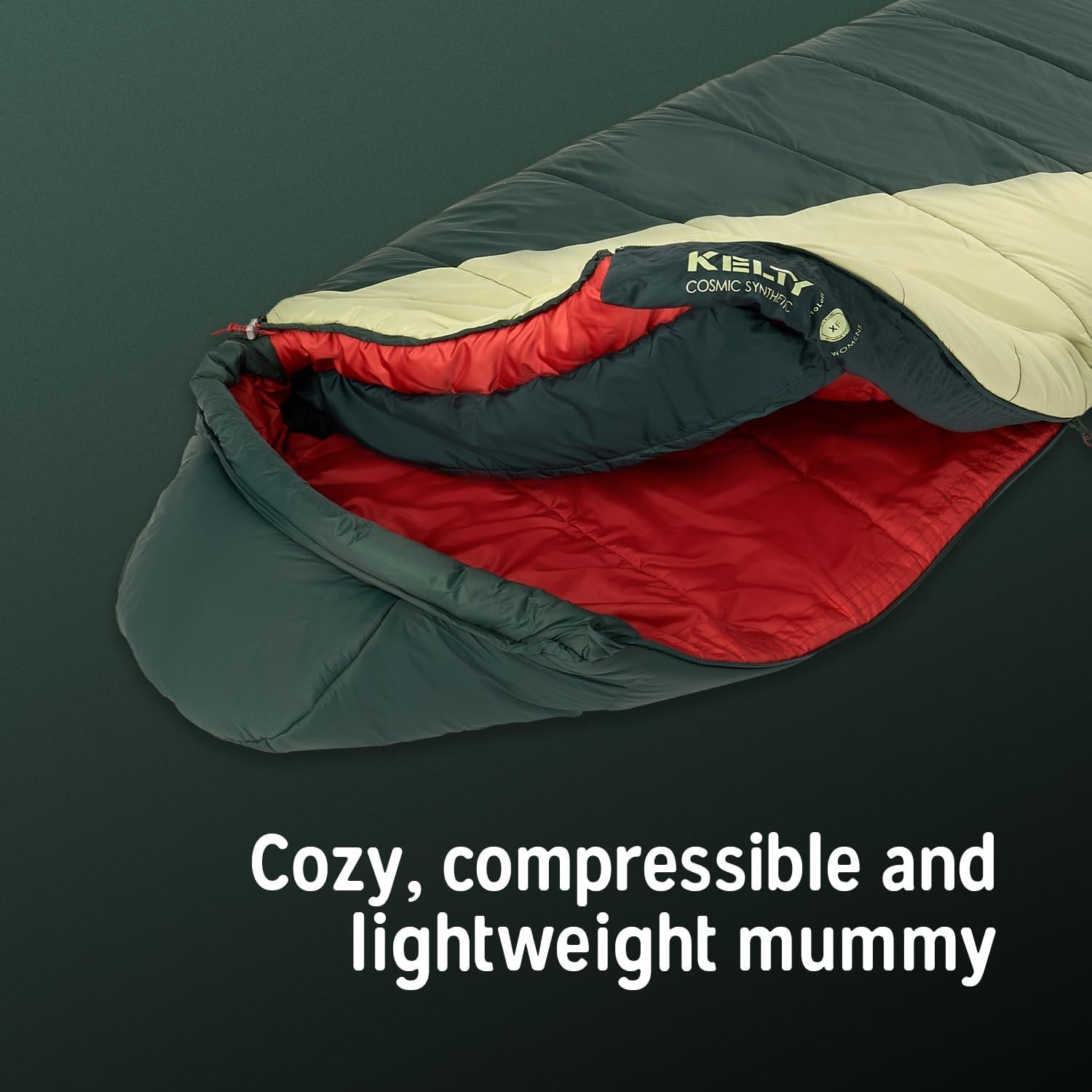 image:imageKelty Cosmic Synthetic Fill 20 Degree Backpacking Sleeping Bag Compression Straps Stuff Sack IncludedDark Green
