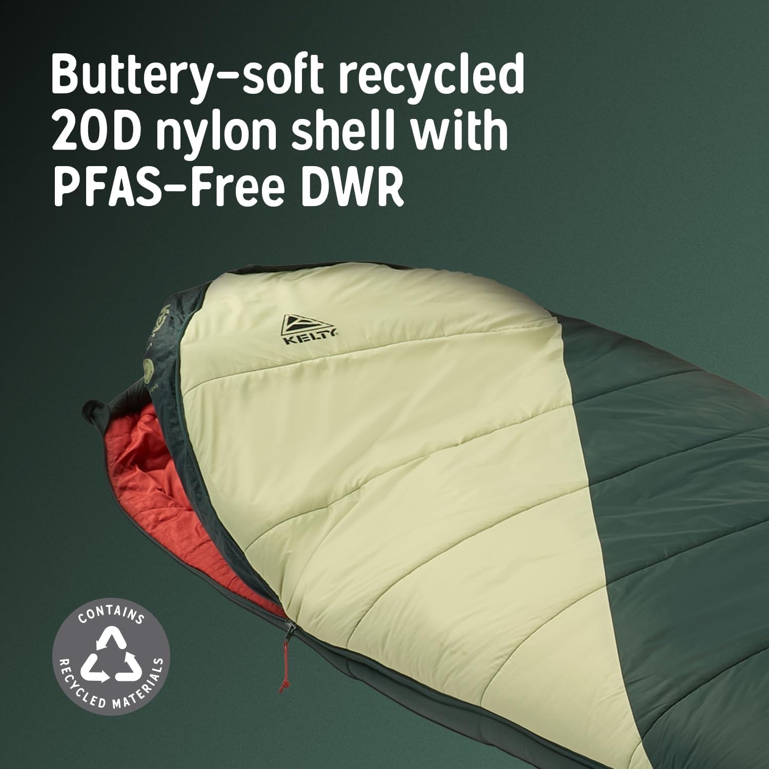 image:imageKelty Cosmic Synthetic Fill 20 Degree Backpacking Sleeping Bag Compression Straps Stuff Sack IncludedDark Green