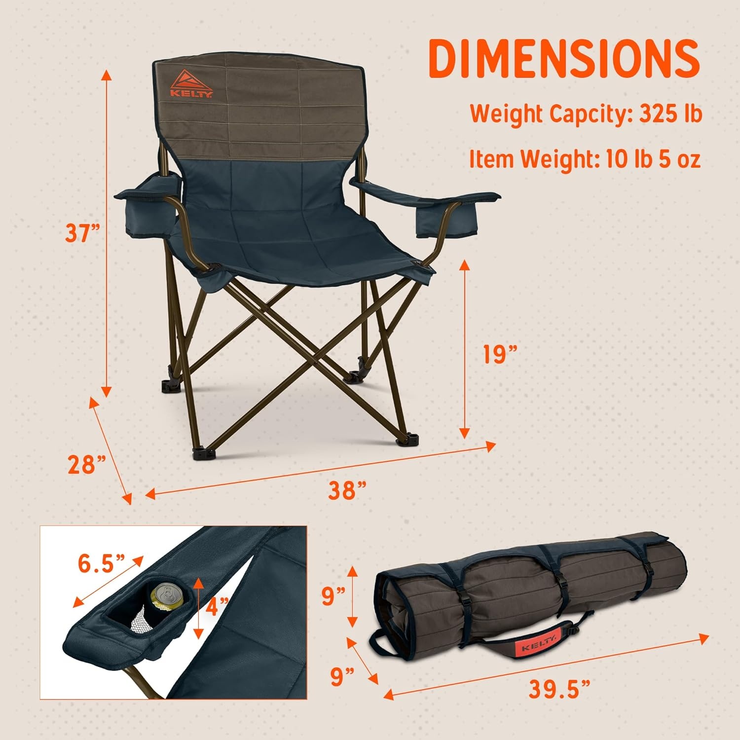 image:imageKelty Deluxe Lounge Chair Folding Outdoor Camp Chair Insulated Cupholders Customized Recline Steel Frame Padded Roll Storage 2024 Deep LakeDark Shadow Midnight Navy