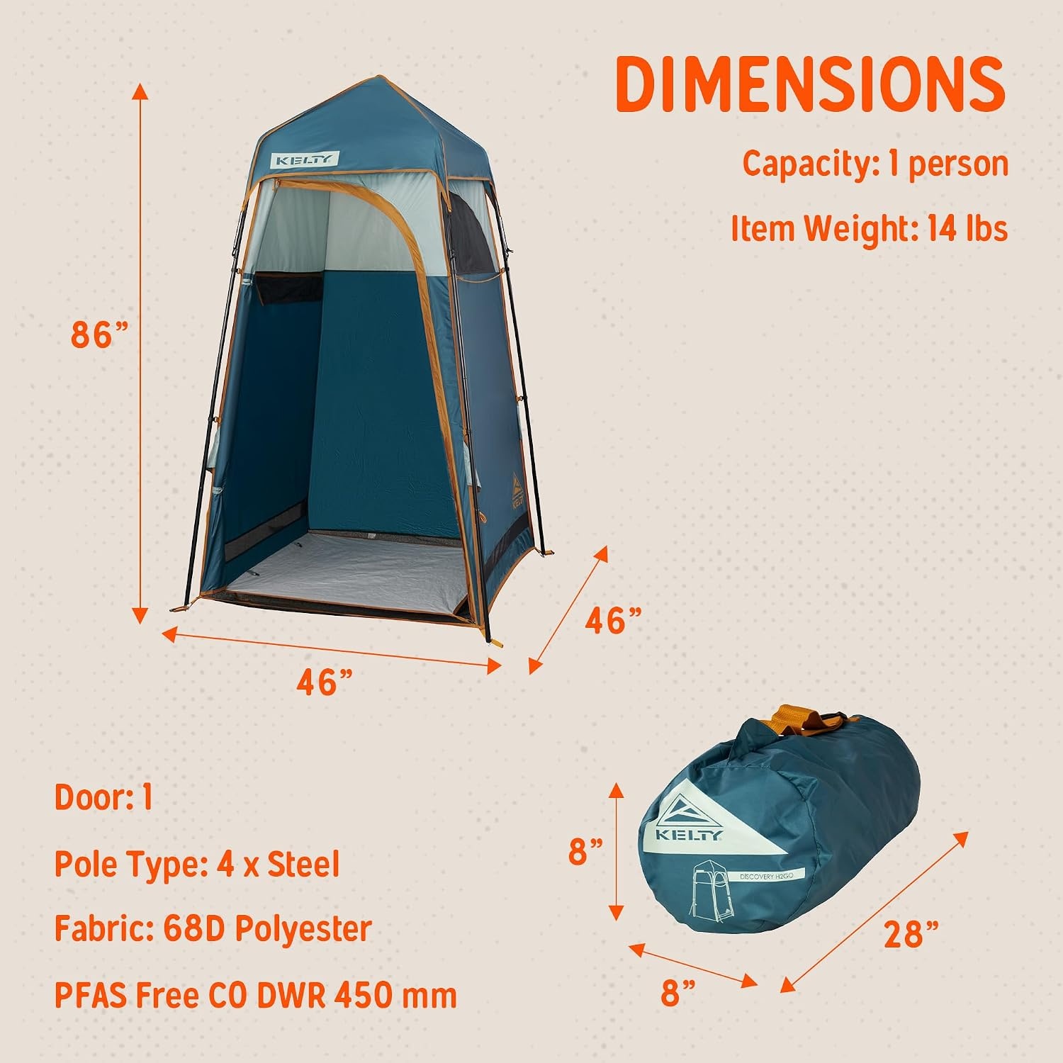image:imageKelty Discovery H2GO Privacy Shelter Campsite Shower and Changing Shelter Zippered Entry Steel Pole Frame FreestandingIceberg Green