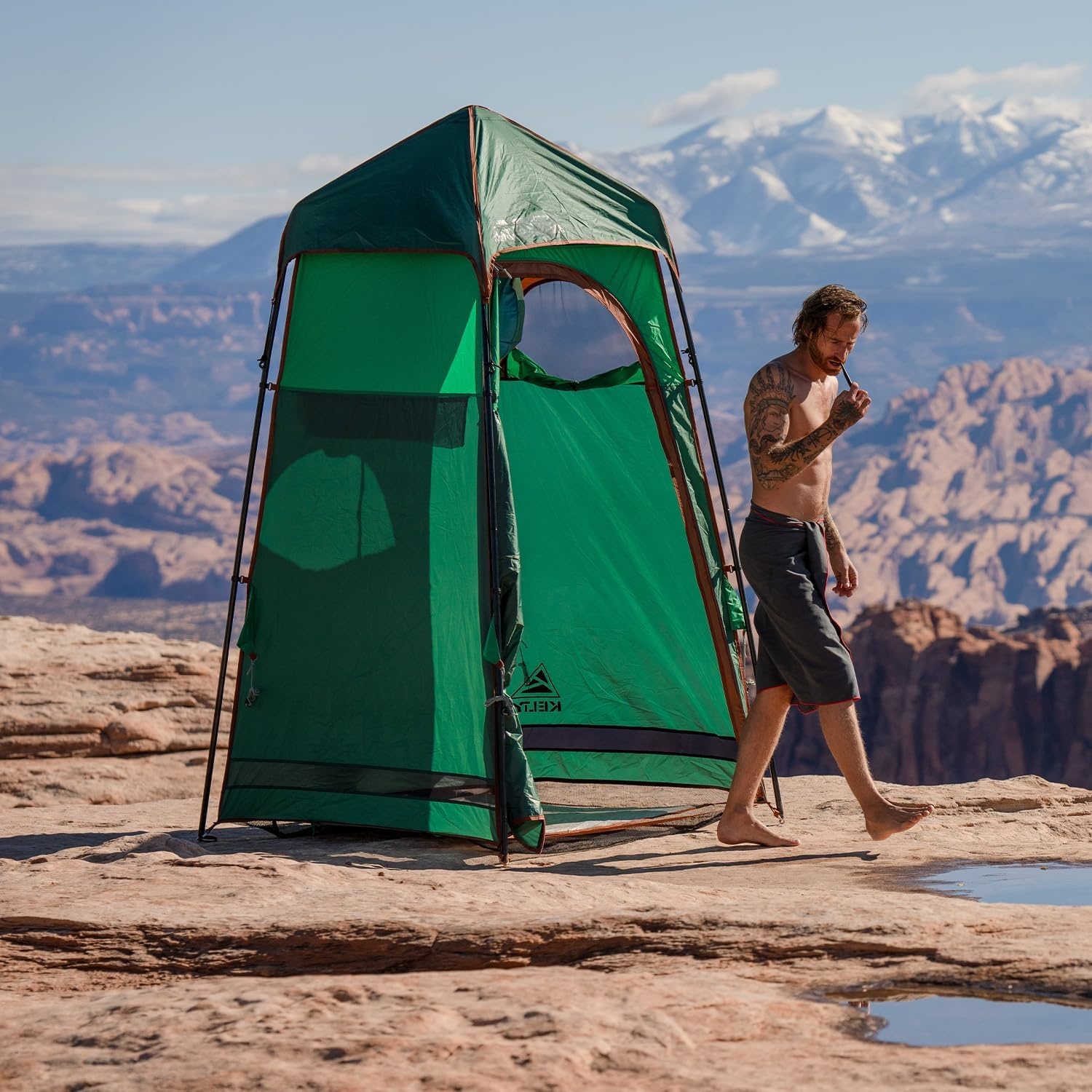 image:imageKelty Discovery H2GO Privacy Shelter Campsite Shower and Changing Shelter Zippered Entry Steel Pole Frame FreestandingIceberg Green