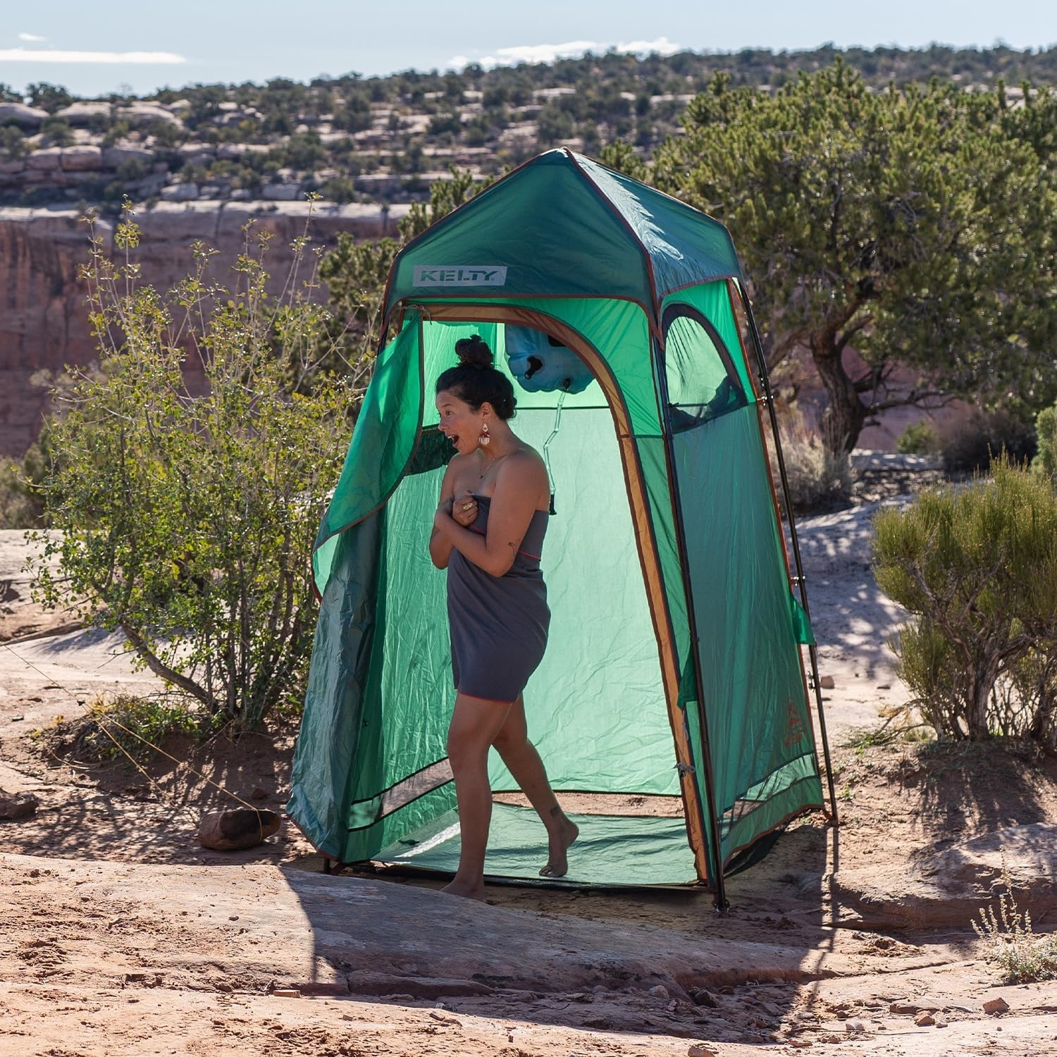 image:imageKelty Discovery H2GO Privacy Shelter Campsite Shower and Changing Shelter Zippered Entry Steel Pole Frame FreestandingIceberg Green