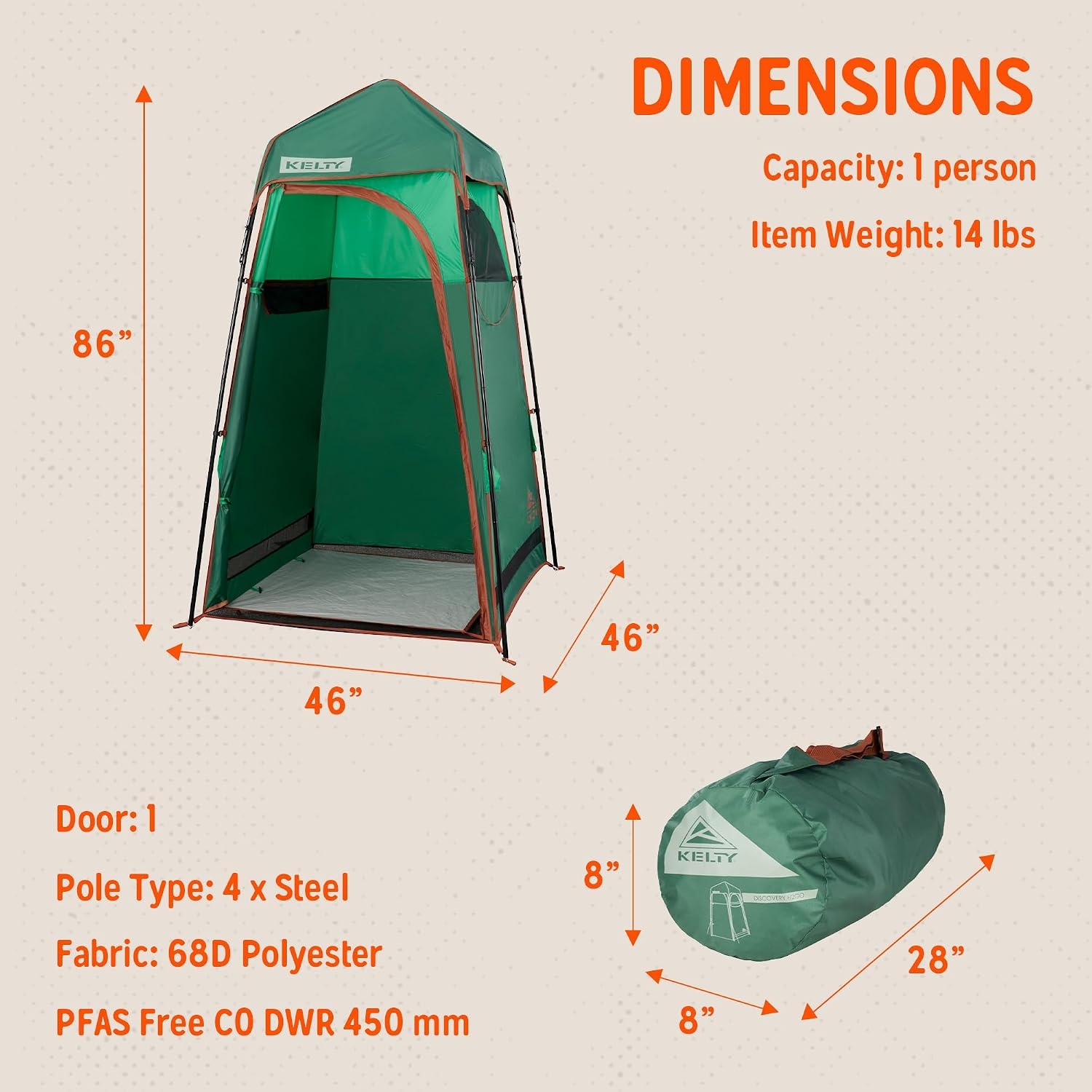 image:imageKelty Discovery H2GO Privacy Shelter Campsite Shower and Changing Shelter Zippered Entry Steel Pole Frame FreestandingJelly Bean