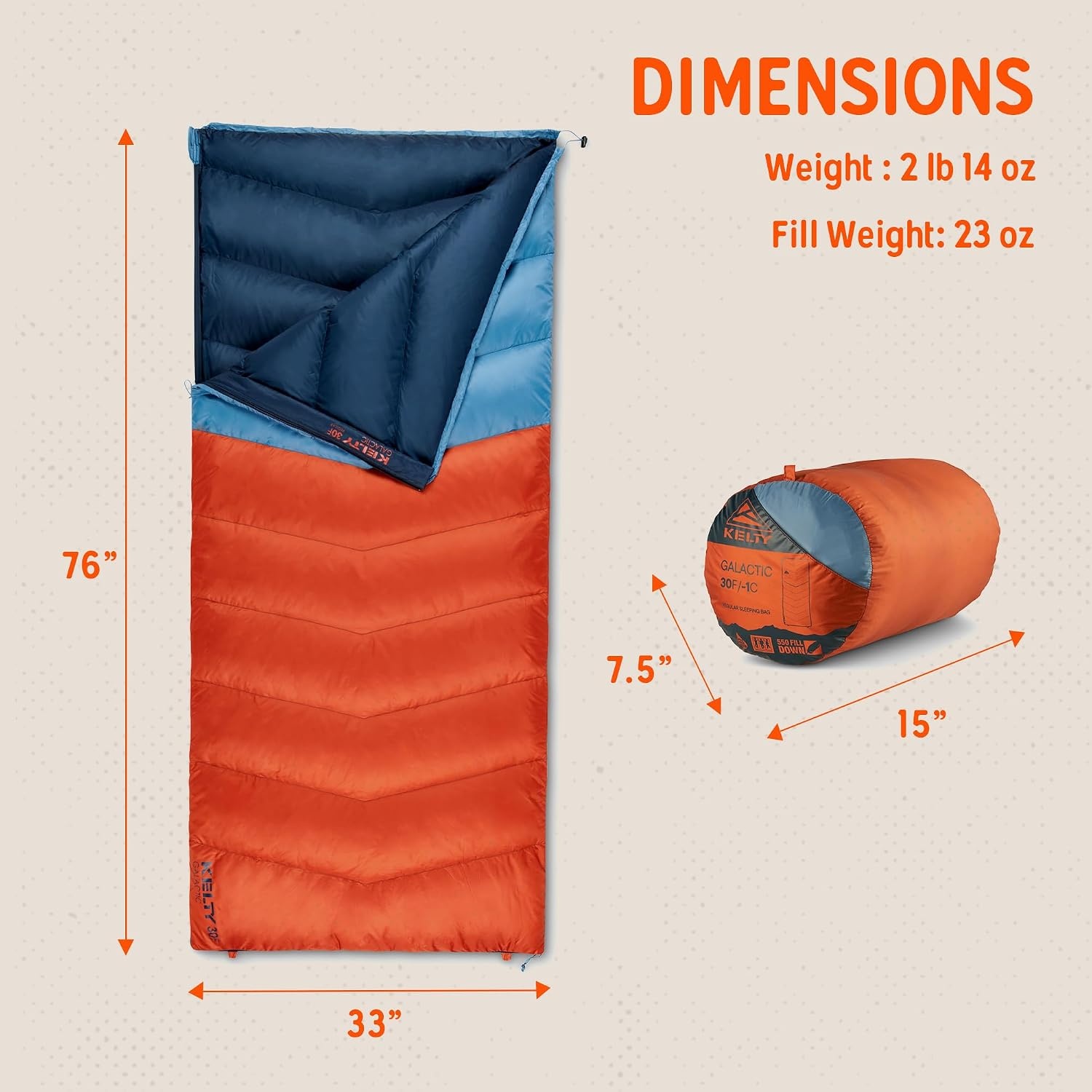 image:imageKelty Galactic Down 30 Degree Sleeping Bag 550 Fill Power RDS Trackable Down Backpacking and Camping Zip Together for 2P Sleeping Bag Zip Two Together for a 2P Bag 550 Fill Compressible Down PFCFree Fabrics and Finishes Buttery Soft Taffeta LiningRooibus Tea