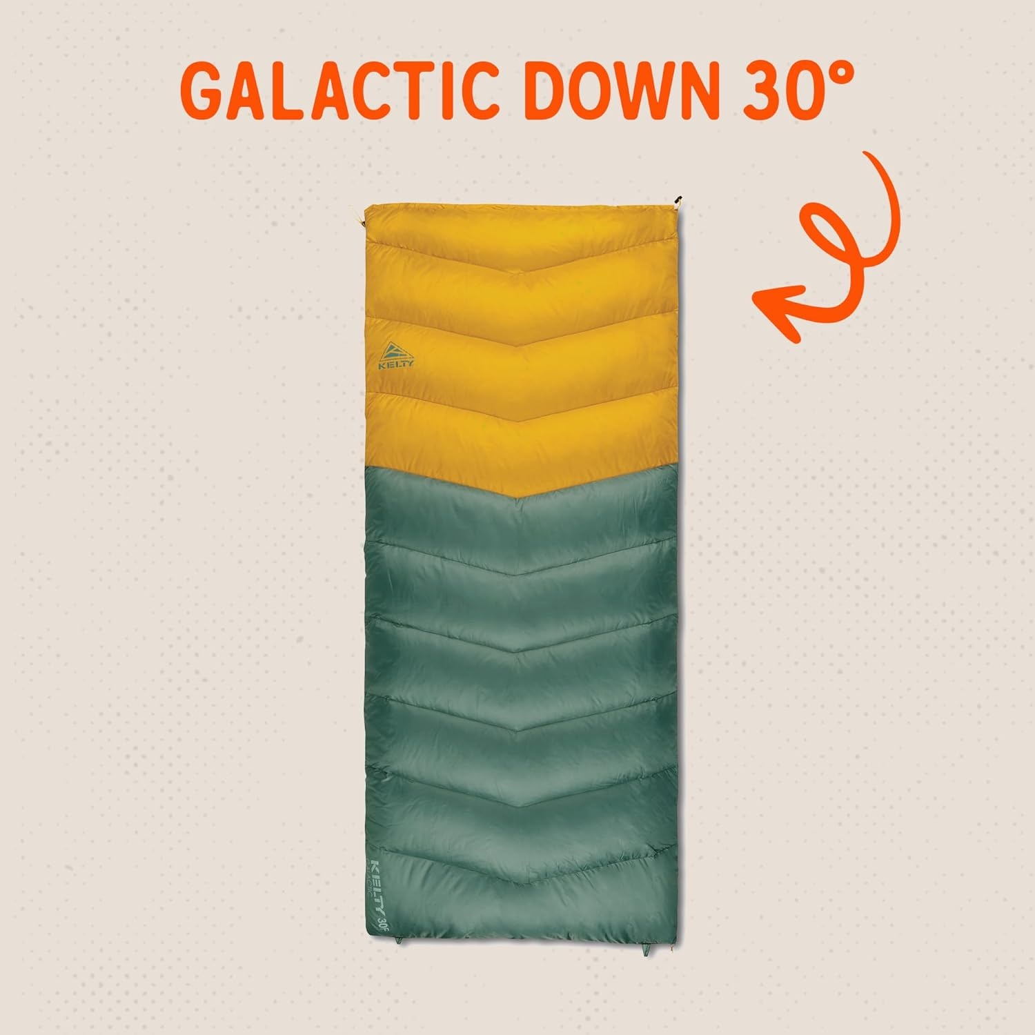 image:imageKelty Galactic Down 30 Degree Sleeping Bag 550 Fill Power RDS Trackable Down Backpacking and Camping Zip Together for 2P Sleeping Bag Zip Two Together for a 2P Bag 550 Fill Compressible Down PFCFree Fabrics and Finishes Buttery Soft Taffeta LiningDuck Green