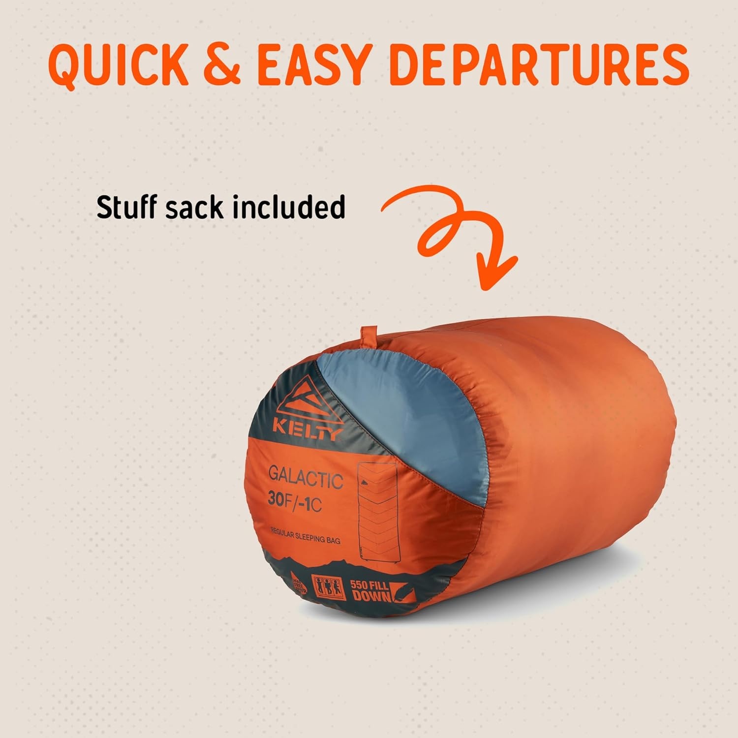 image:imageKelty Galactic Down 30 Degree Sleeping Bag 550 Fill Power RDS Trackable Down Backpacking and Camping Zip Together for 2P Sleeping Bag Zip Two Together for a 2P Bag 550 Fill Compressible Down PFCFree Fabrics and Finishes Buttery Soft Taffeta LiningRooibus Tea