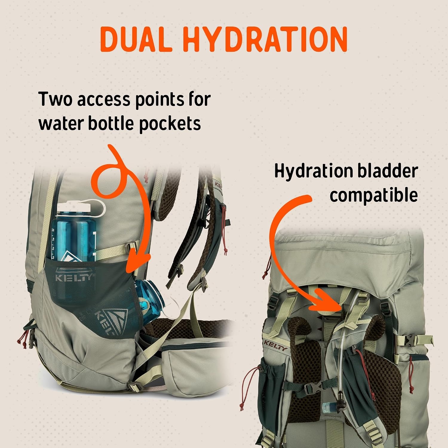 image:imageKelty Glendale 65L to 105L Internal Frame Backpack Multiday Backpacking Thru Hiking Pack Adjustable Suspension Customized Fit Duck Green 85LSea Spray