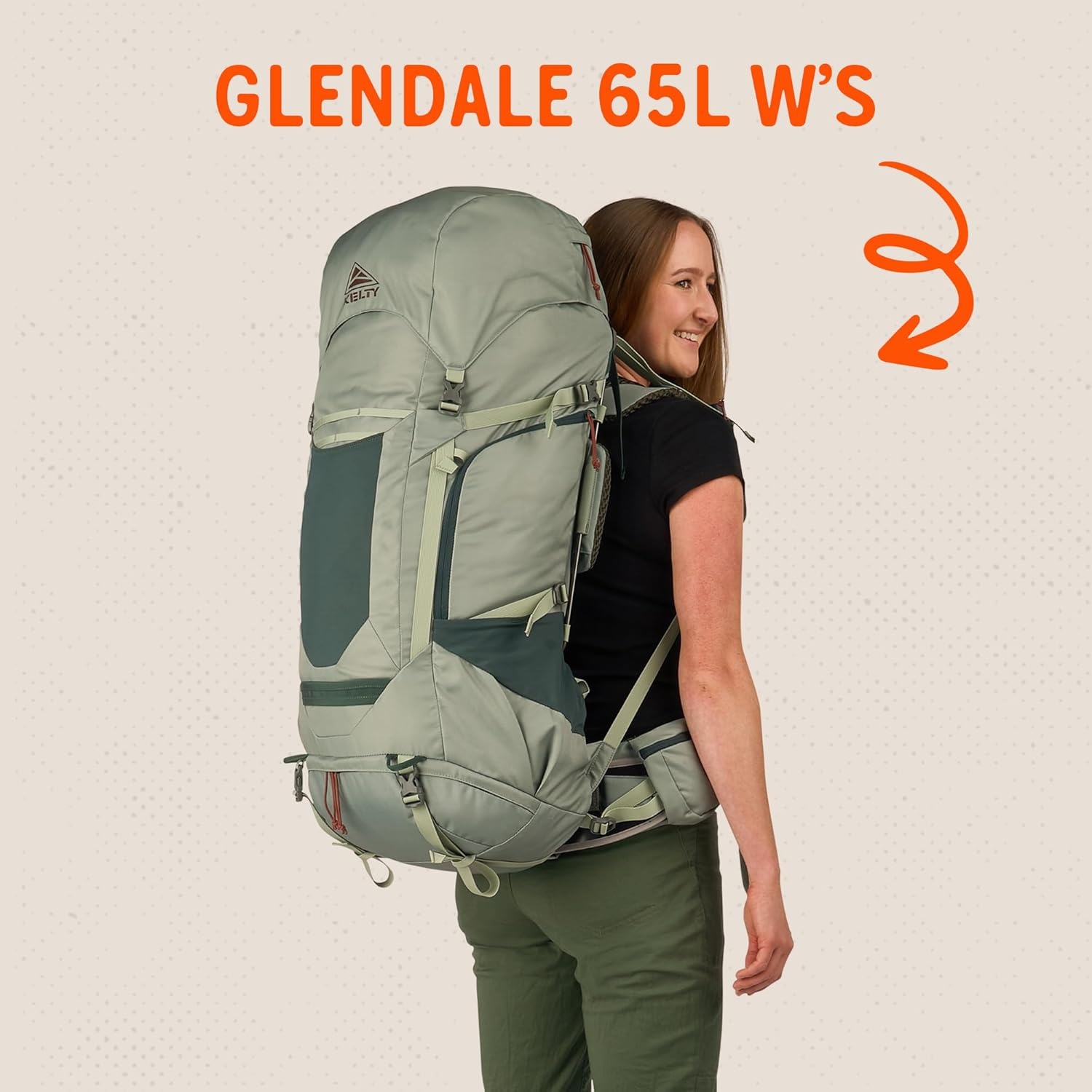 image:imageKelty Glendale 65L to 105L Internal Frame Backpack Multiday Backpacking Thru Hiking Pack Adjustable Suspension Customized Fit Duck Green 85LSea Spray
