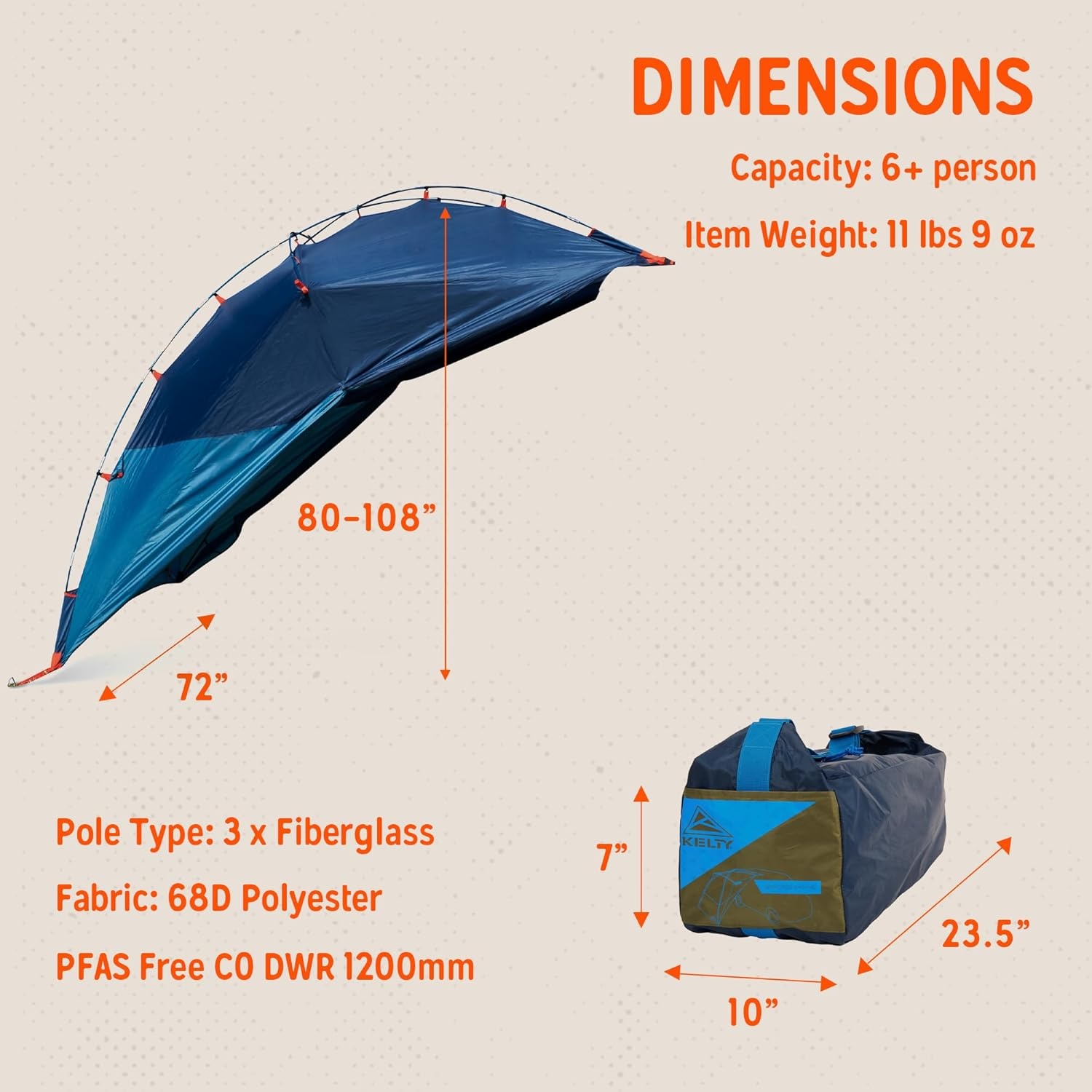 image:imageKelty Highroads Overlanding Shelter Universal Mount Car Camping Tent with Large Zippered Entry Aluminum Frame Adjustable Walls and Windows UV Protection Rainproof Stuff Duffel Included 2024Backroads Shelter Fiberglass Frame