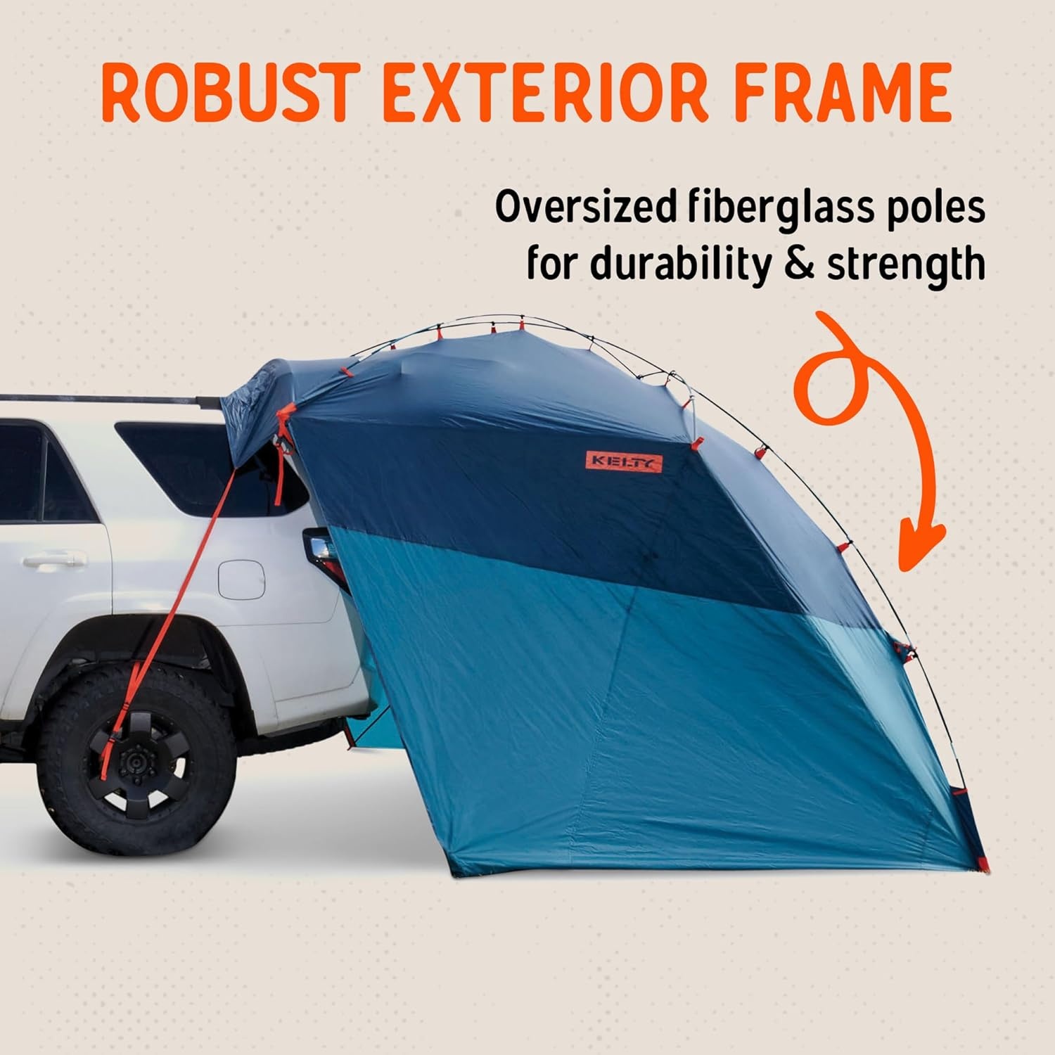 image:imageKelty Highroads Overlanding Shelter Universal Mount Car Camping Tent with Large Zippered Entry Aluminum Frame Adjustable Walls and Windows UV Protection Rainproof Stuff Duffel Included 2024Backroads Shelter Fiberglass Frame