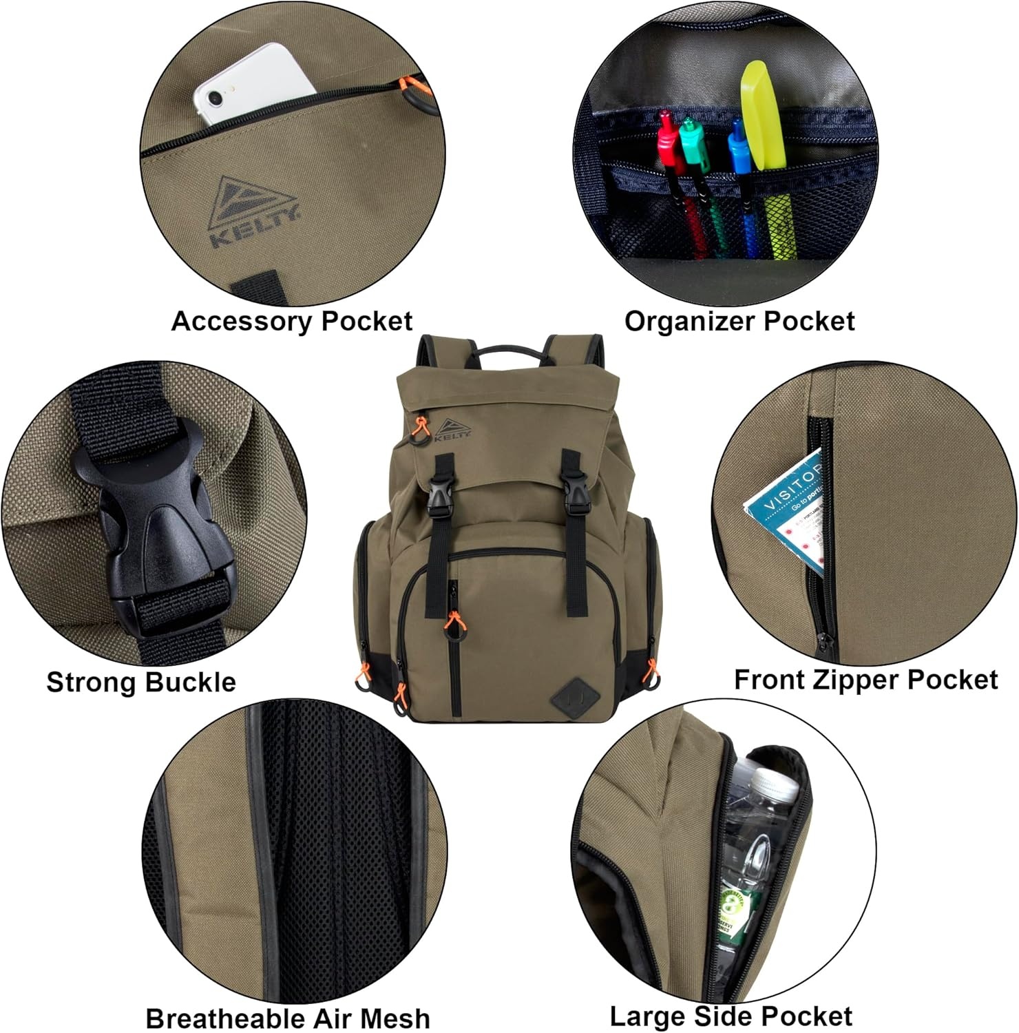 image:imageKelty Hiking Backpacks 23 L Canvas Travel Laptop Backpack for Men Women 18 Business Work Rucksack College Computer Bag Olive Travel Pack