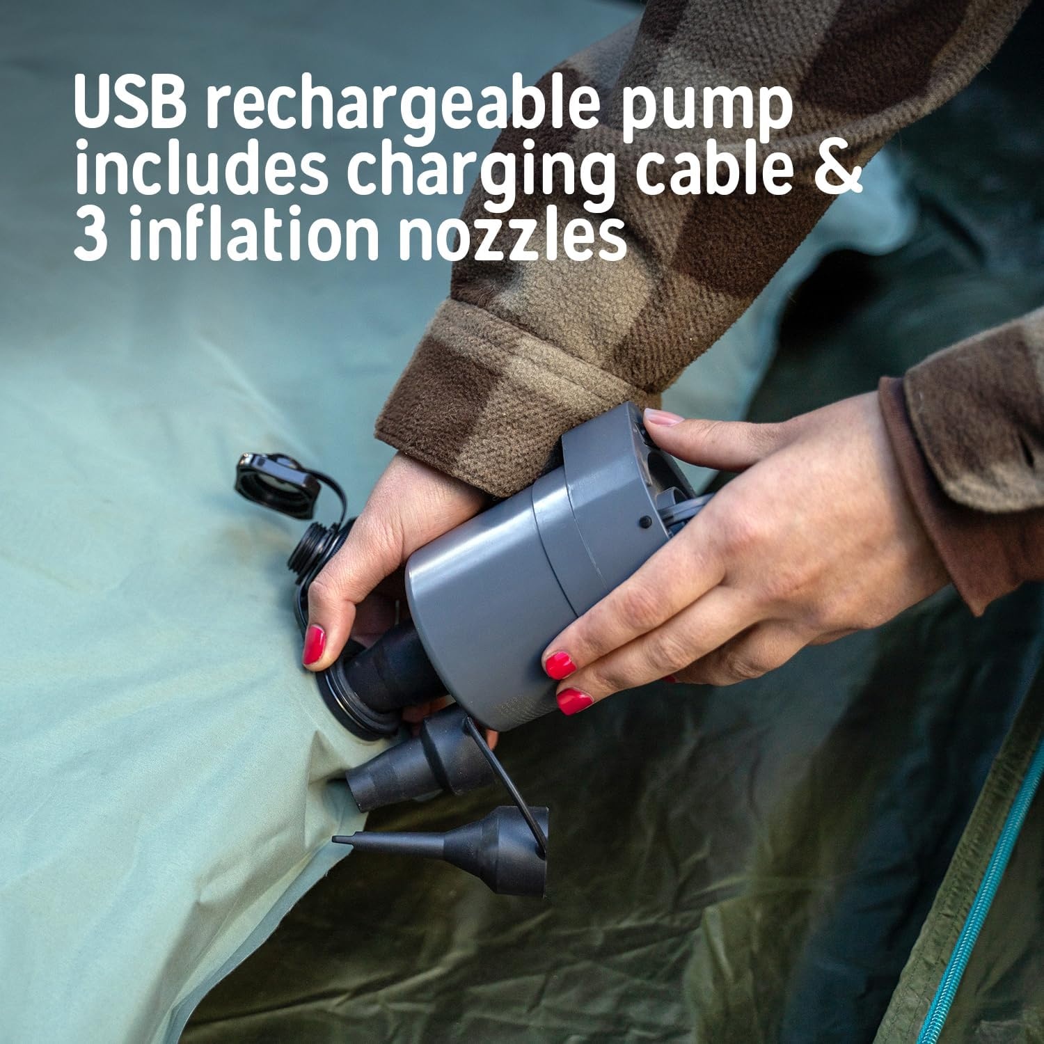 image:imageKelty Kush Queen Air Bed WBatteryPowered Pump PVCFree Queen Air Mattress Comfy and Plush 6inch Pad Carry Bag Included IndoorOutdoor Camping Air BedSea Spray