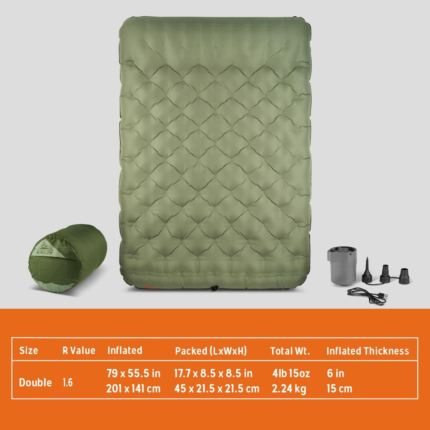 image:imageKelty Kush Queen Air Bed WBatteryPowered Pump PVCFree Queen Air Mattress Comfy and Plush 6inch Pad Carry Bag Included IndoorOutdoor Camping Air BedSea Spray
