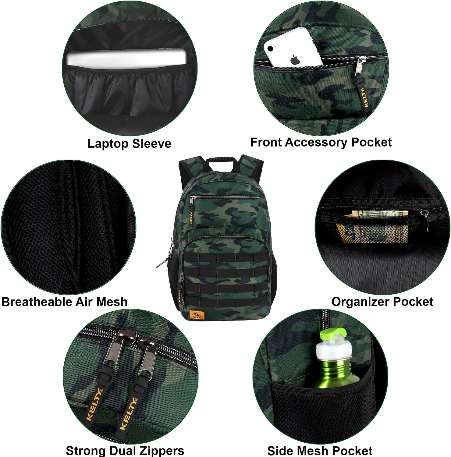 image:imageKelty Laptop Backpack Bag 28 L Hiking Backpack for Men Women Work 19 inch Multipocket Camo Travel Backpack