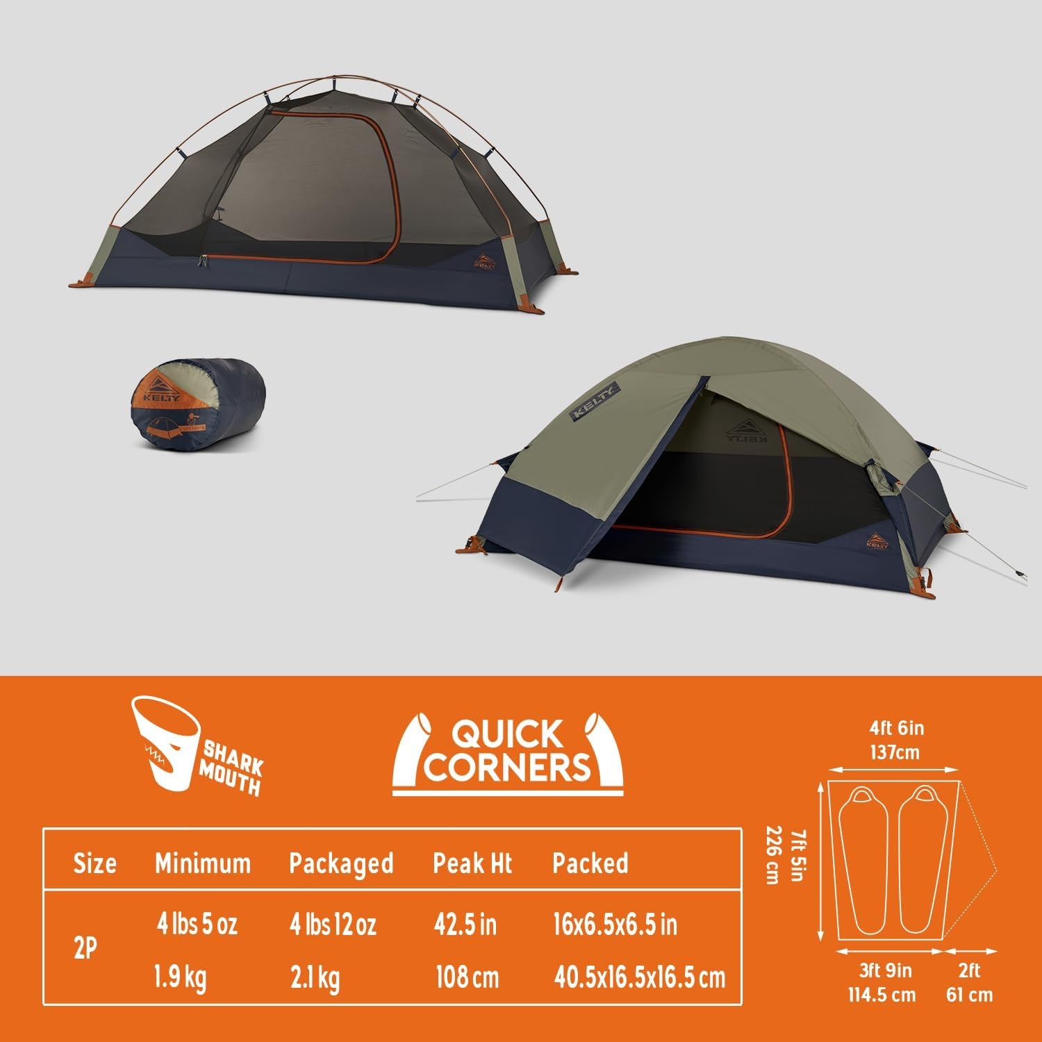 image:imageKelty Late Start Backpacking Tent Lightweight Two Man Camping Tent Shelter with Quickcorners Aluminum Poles Waterproof Poly Fly Updated for 20242 Person
