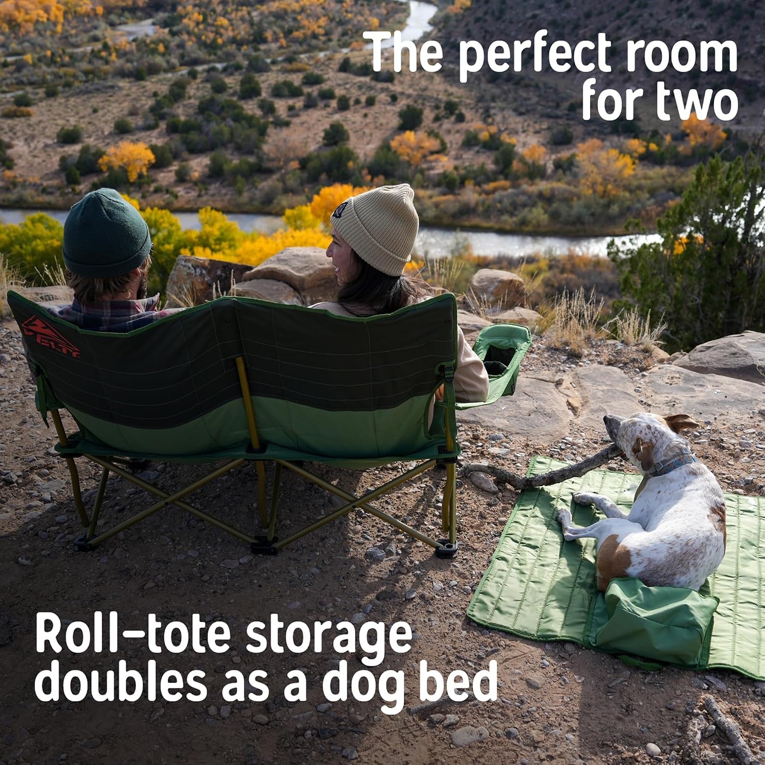 image:imageKelty Low Loveseat 2 Person Folding Camping Chair Low HeightDill Low Height Seat Comfortably Fits 2 Adults Slight Recline Insulated Cup Holders Perfect for Soccer Games ConcertsDark Shadow Midnight Navy
