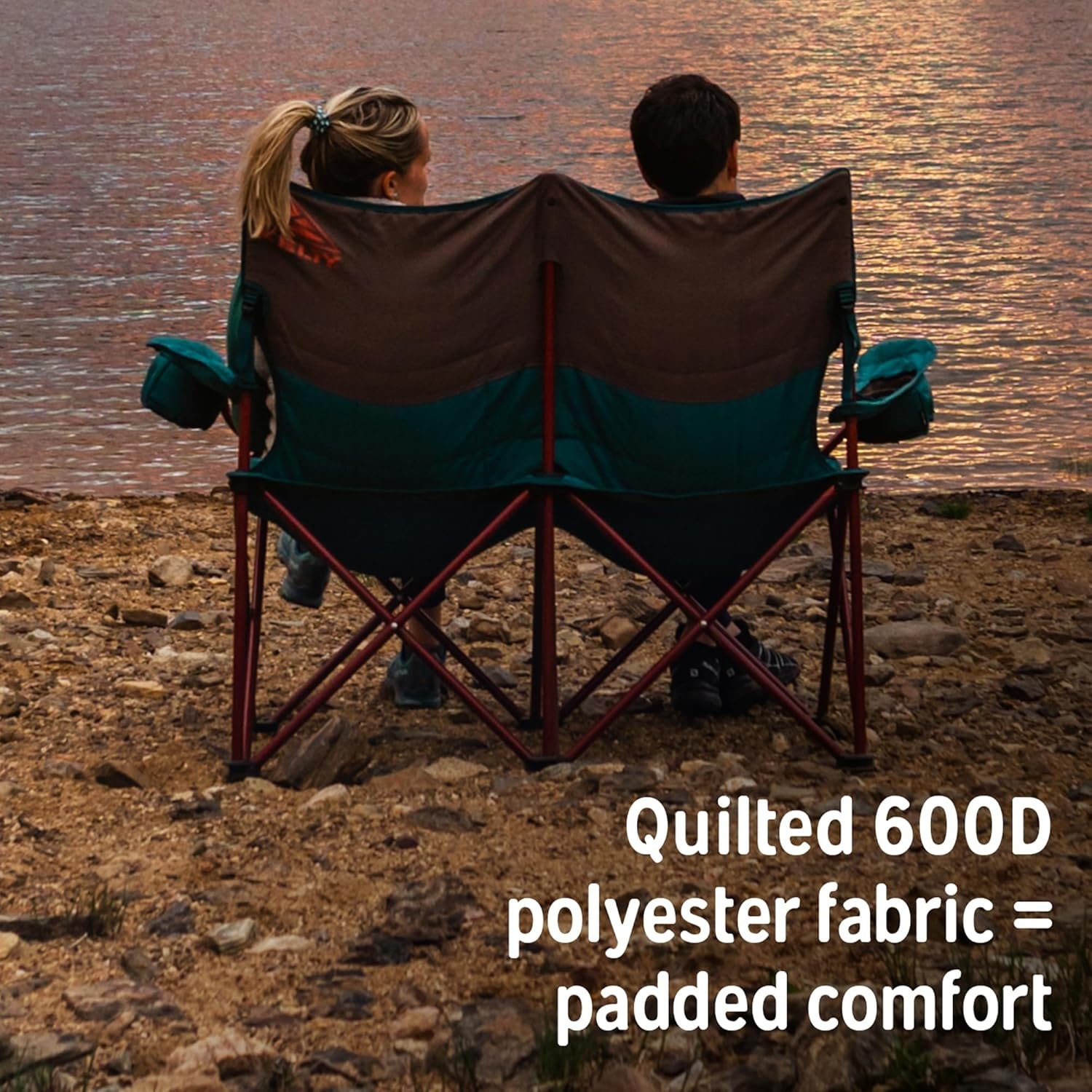 image:imageKelty Low Loveseat 2 Person Folding Camping Chair Low HeightDill Low Height Seat Comfortably Fits 2 Adults Slight Recline Insulated Cup Holders Perfect for Soccer Games ConcertsDark Shadow Midnight Navy