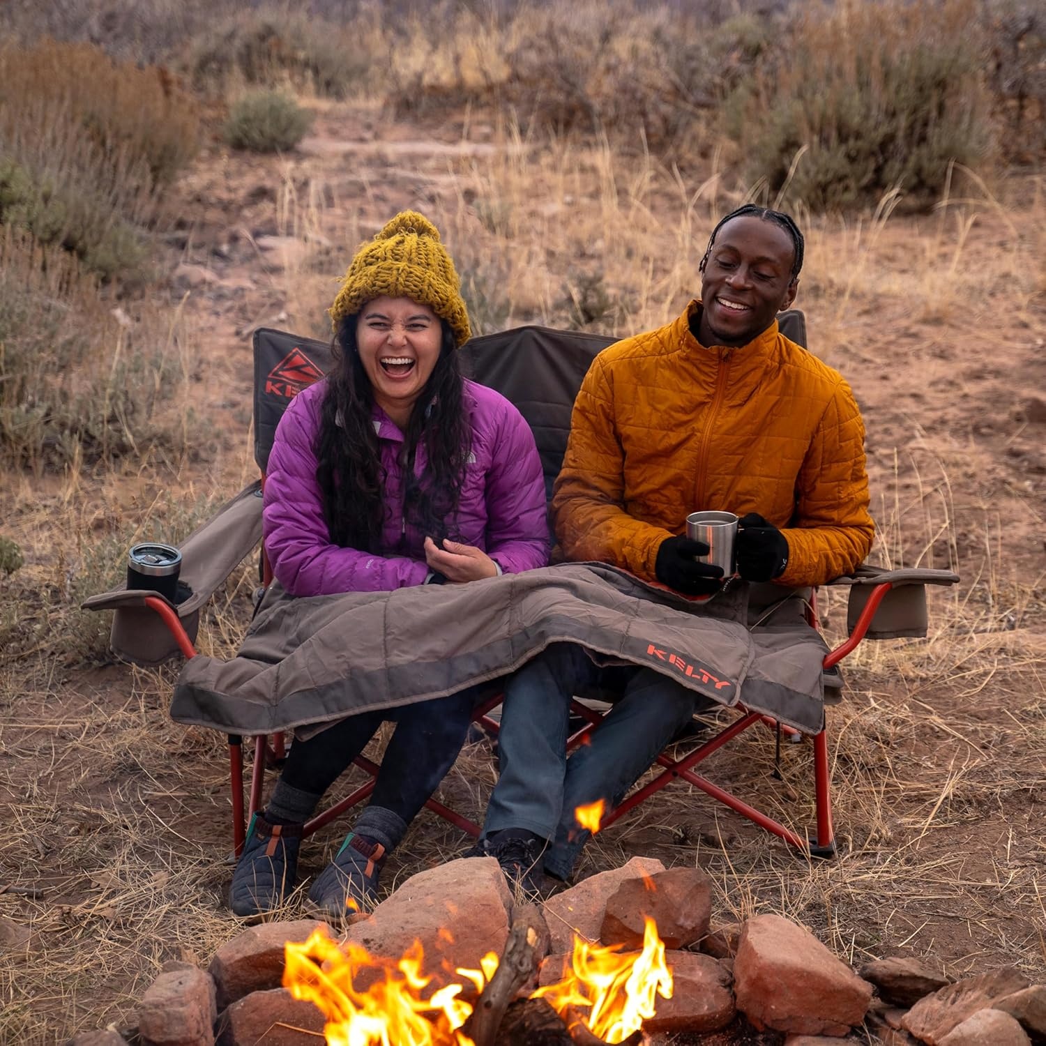 image:imageKelty Low Loveseat Nest Two Person Camping Chair with 2 Removable Blankets Lower to the Ground Slight Recline Insulated Beverage Holders Roll Tote Storage 2024 BelugaBeluga