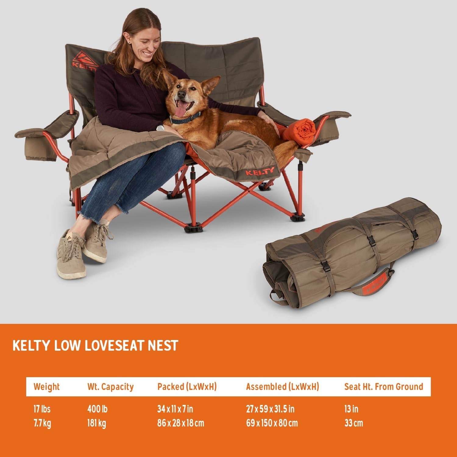 image:imageKelty Low Loveseat Nest Two Person Camping Chair with 2 Removable Blankets Lower to the Ground Slight Recline Insulated Beverage Holders Roll Tote Storage 2024 BelugaBeluga