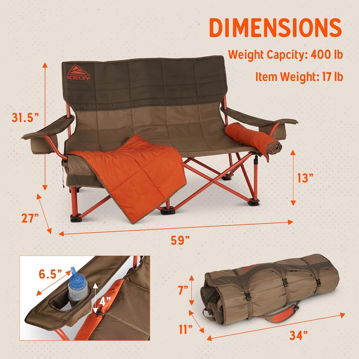 image:imageKelty Low Loveseat Nest Two Person Camping Chair with 2 Removable Blankets Lower to the Ground Slight Recline Insulated Beverage Holders Roll Tote Storage 2024 BelugaBeluga