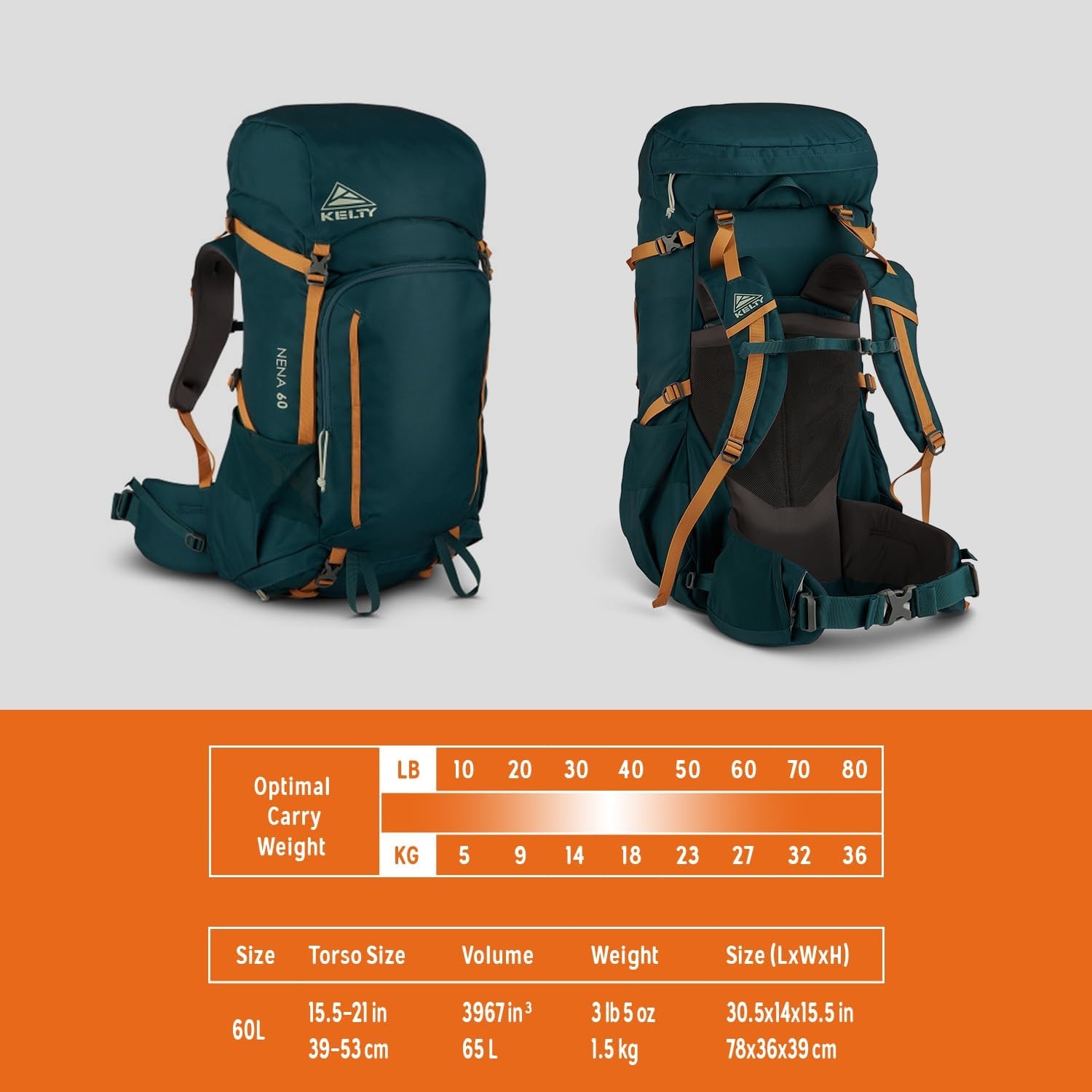 image:imageKelty Nena 60L Womens Lightweight Hiking Backpack Fully Adjustable Daypack for Travel amp Camping Deep Teal