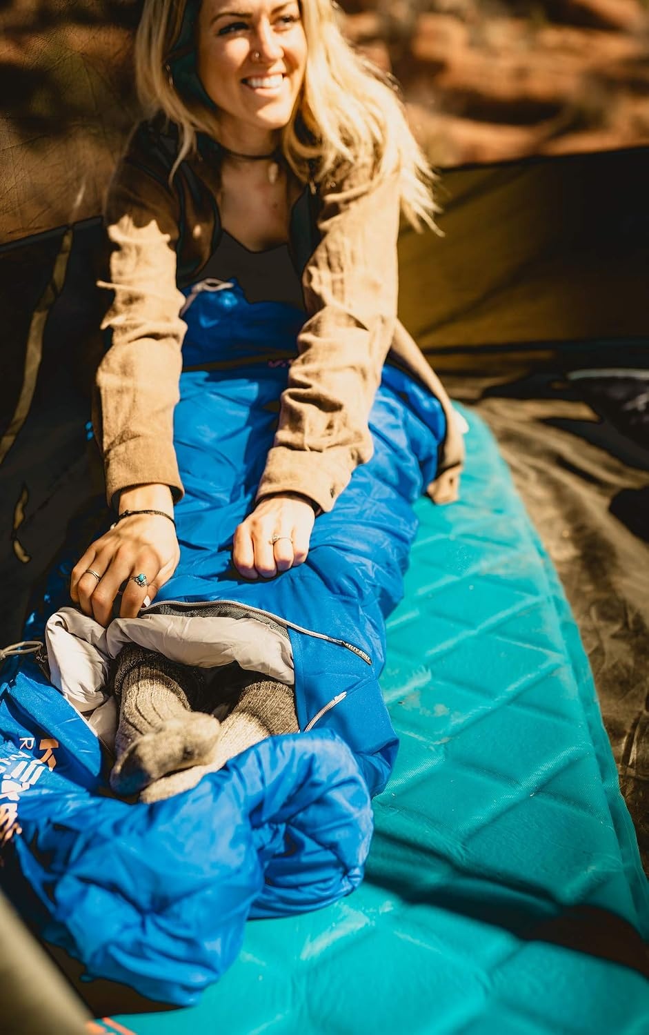 image:imageKelty Rambler 50 Degree Synthetic CloudLoft Insulated Sleeping Bag Unzips Completely to A Blanket AntiSnag Zipper amp MoreDazzling Blue