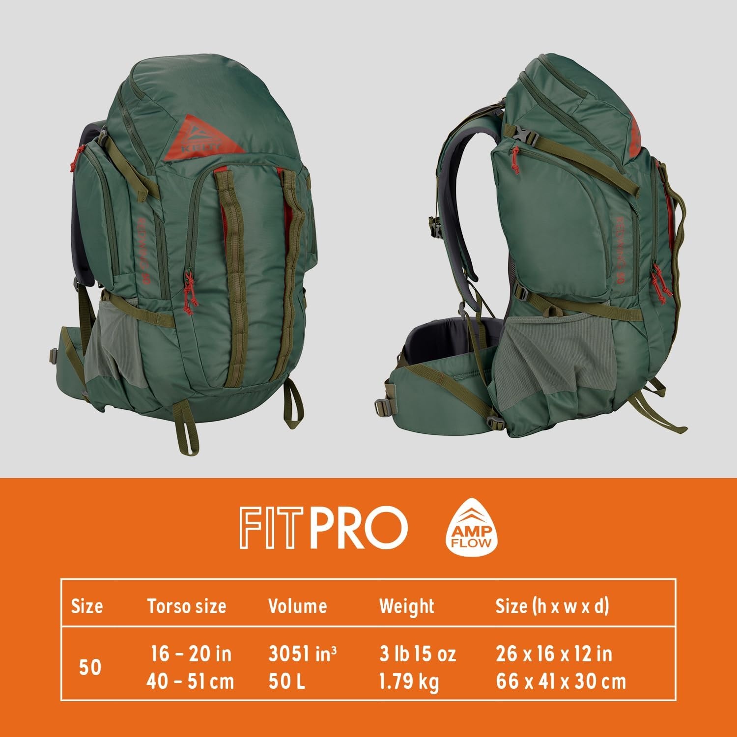 image:imageKelty Redwing 50 50 Liter Internal Frame Backpack for Hiking Backpacking Travel Hip Belt Tailored Fit 2023 Lyons BlueDuck Green