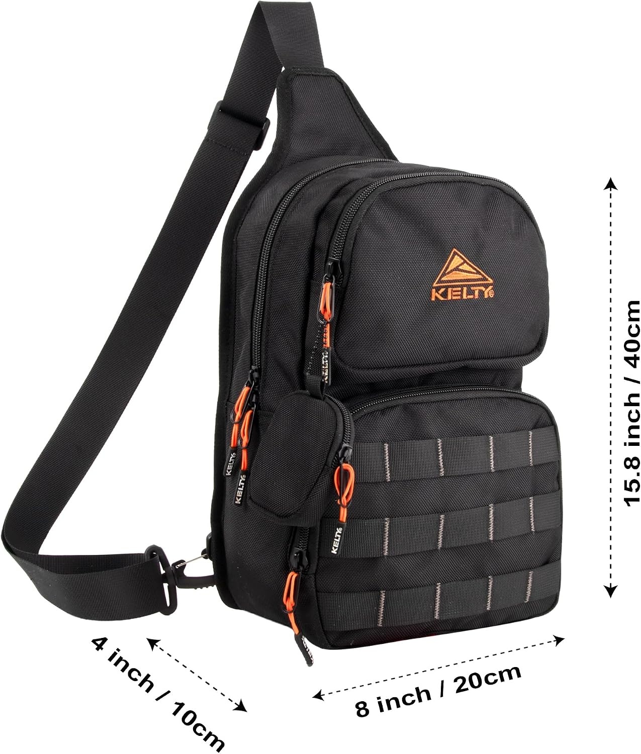 image:imageKelty Sling Crossbody Messenger Shoulder Backpack 825 Liter Capacity with Detachable Keychain Coin PouchBlack Orange