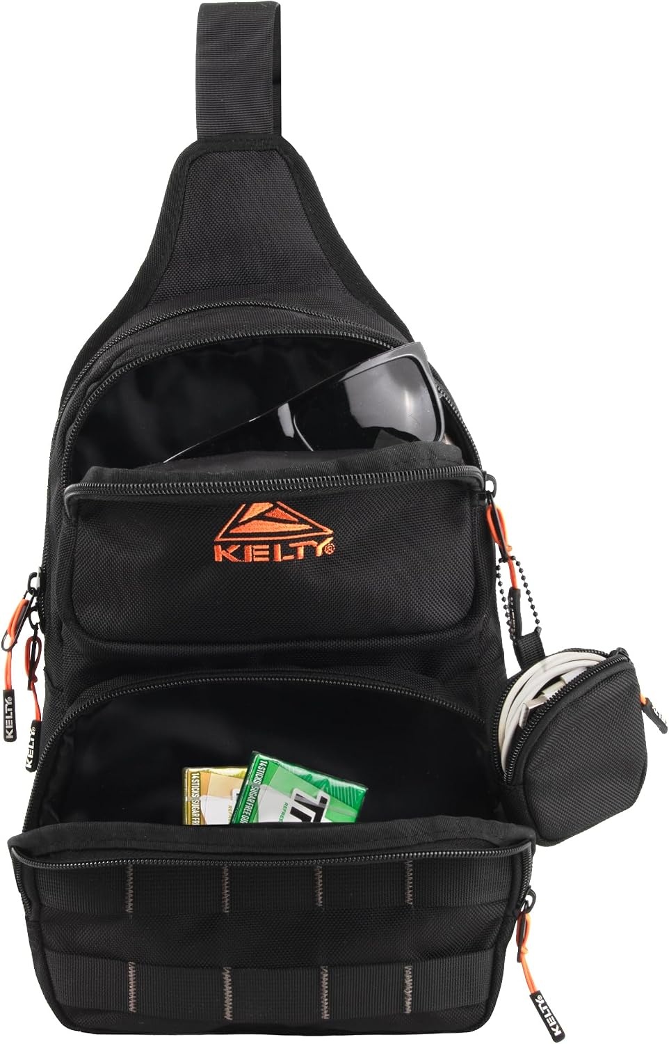 image:imageKelty Sling Crossbody Messenger Shoulder Backpack 825 Liter Capacity with Detachable Keychain Coin PouchBlack Orange