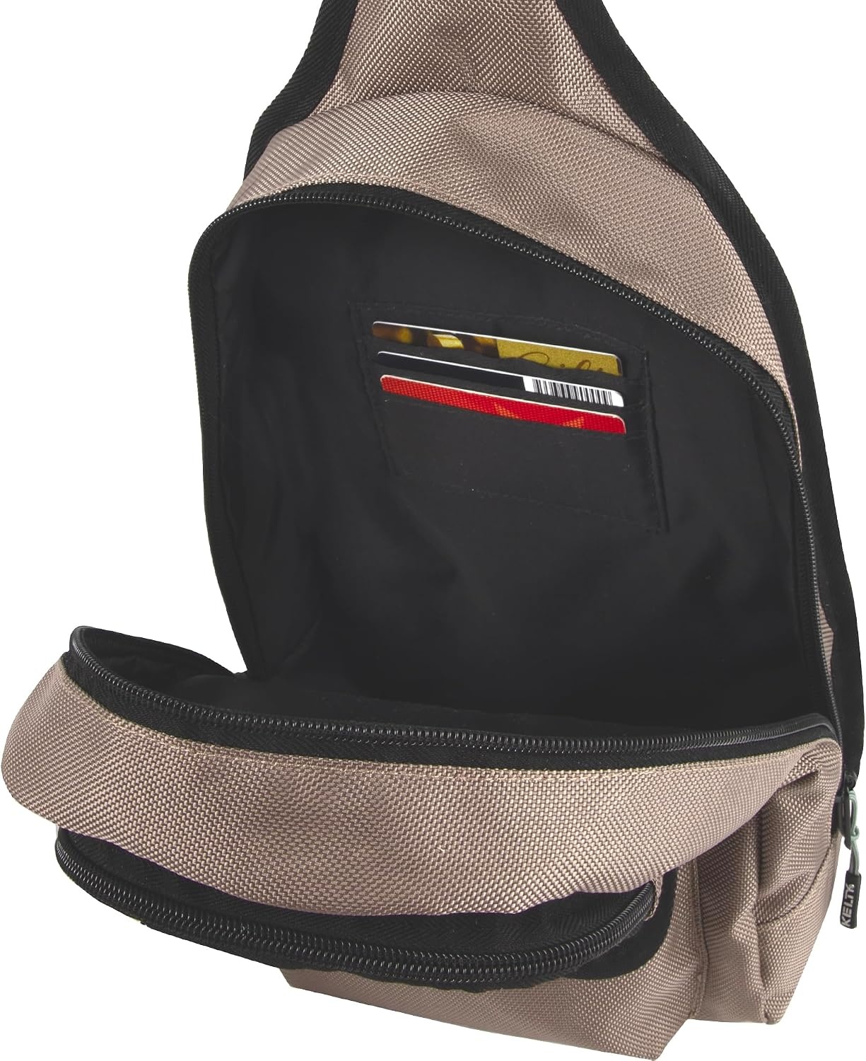 image:imageKelty Sling Crossbody Messenger Shoulder Backpack 825 Liter Capacity with Detachable Keychain Coin PouchKhaki Black