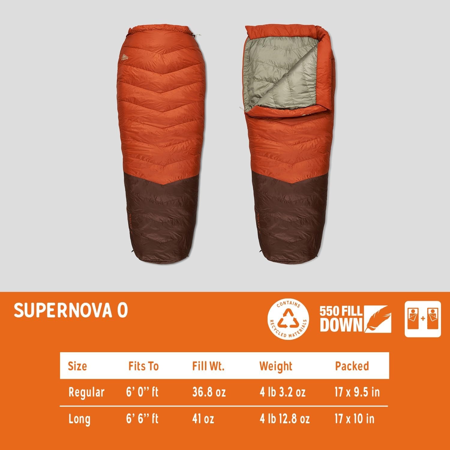 image:imageKelty Supernova Down Fill Sleeping Bag 0 or 20 or 40 Degree Rating Zip Two Together for a 2P Bag Roomy Spoon Shape for Extra WIggle Room PFCFree Fabrics Soft Taffeta Lining CompressibleStandard