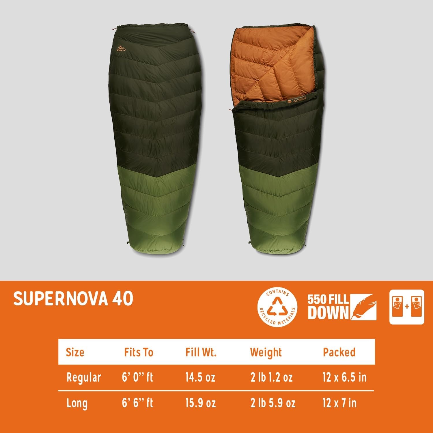 image:imageKelty Supernova Down Fill Sleeping Bag 0 or 20 or 40 Degree Rating Zip Two Together for a 2P Bag Roomy Spoon Shape for Extra WIggle Room PFCFree Fabrics Soft Taffeta Lining CompressibleStandard