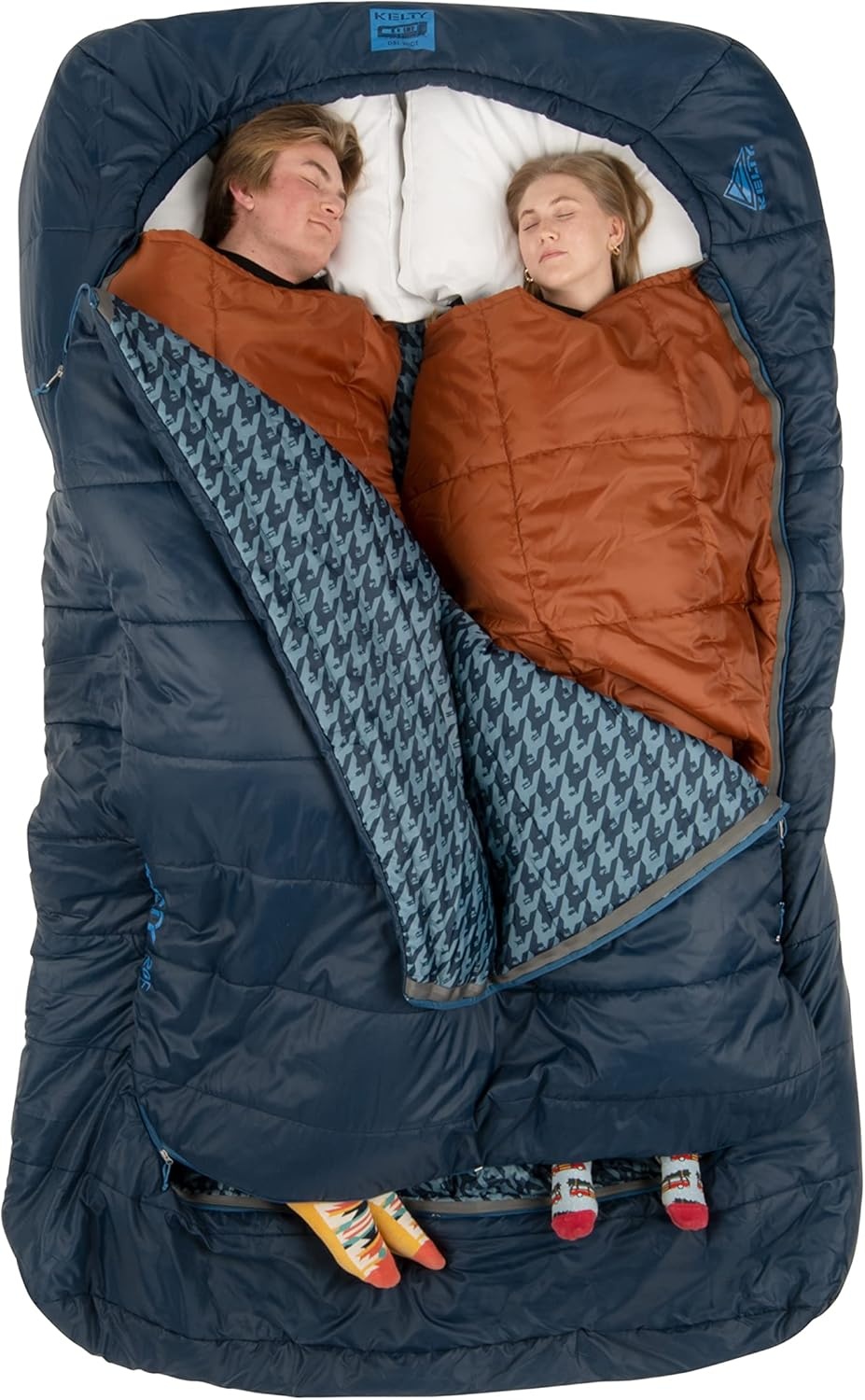 image:imageKelty TruComfort Doublewide 20 Degree Sleeping Bag Two Person Synthetic Camping Sleeping Bag for Couples amp Family Camping Wider Than a Queen Sized Bed Removable Top Layer 2 Builtin Blankets Oversized Hood Recycled Fabrics and Synthetic FillPageant Blue