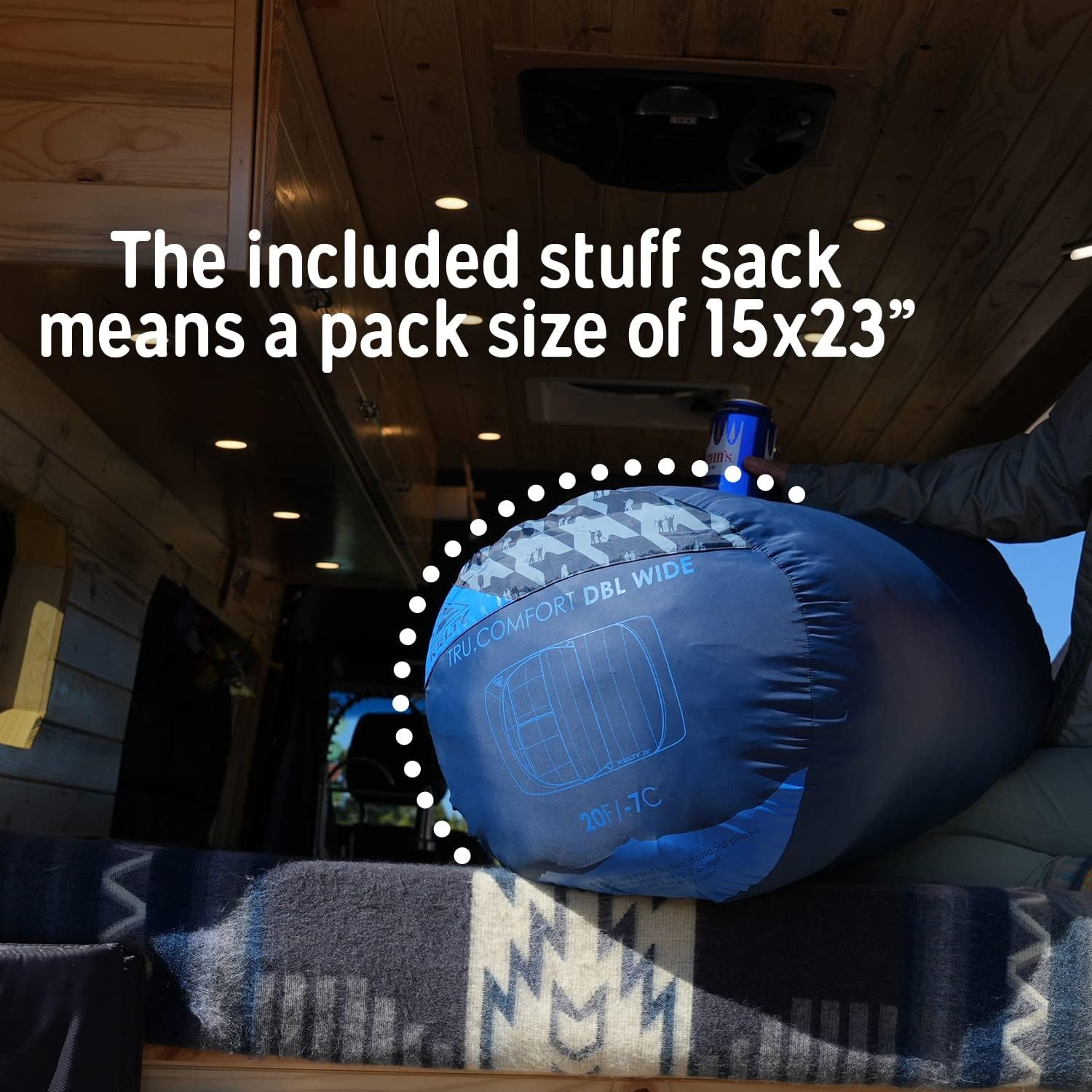 image:imageKelty TruComfort Doublewide 20 Degree Sleeping Bag Two Person Synthetic Camping Sleeping Bag for Couples amp Family Camping Wider Than a Queen Sized Bed Removable Top Layer 2 Builtin Blankets Oversized Hood Recycled Fabrics and Synthetic FillPageant Blue
