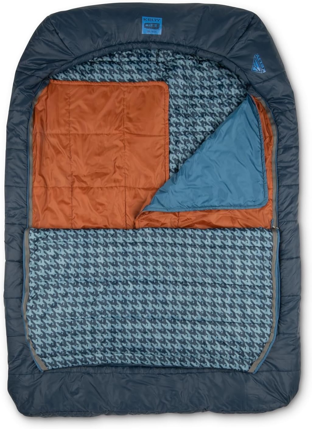 image:imageKelty TruComfort Doublewide 20 Degree Sleeping Bag Two Person Synthetic Camping Sleeping Bag for Couples amp Family Camping Wider Than a Queen Sized Bed Removable Top Layer 2 Builtin Blankets Oversized Hood Recycled Fabrics and Synthetic FillPageant Blue